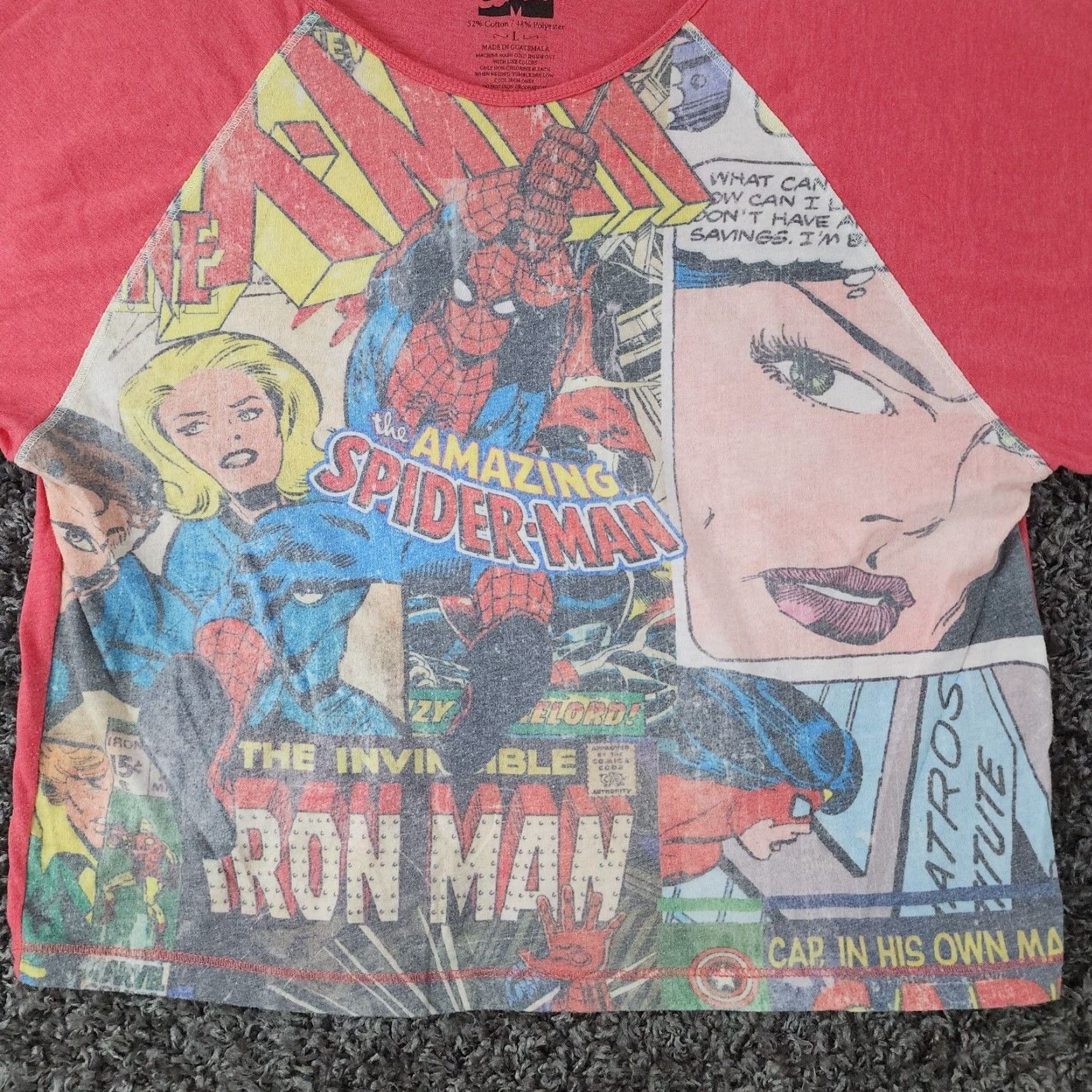 Vintage VINTAGE Marvel Comics Graphic Tee Womens Cropped Red L Spiderman Ironman X-Men Size 36" / US 14 / IT 50 - 2 Thumbnail