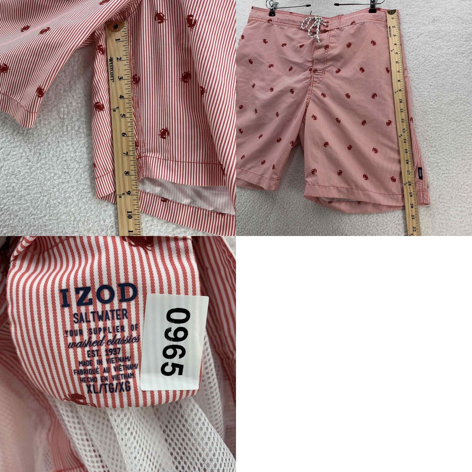 Izod Izod Mens Swim Trunk XL Red Striped Crabs Bathing Suit Preppy Saltwater Size 46R - 8 Thumbnail