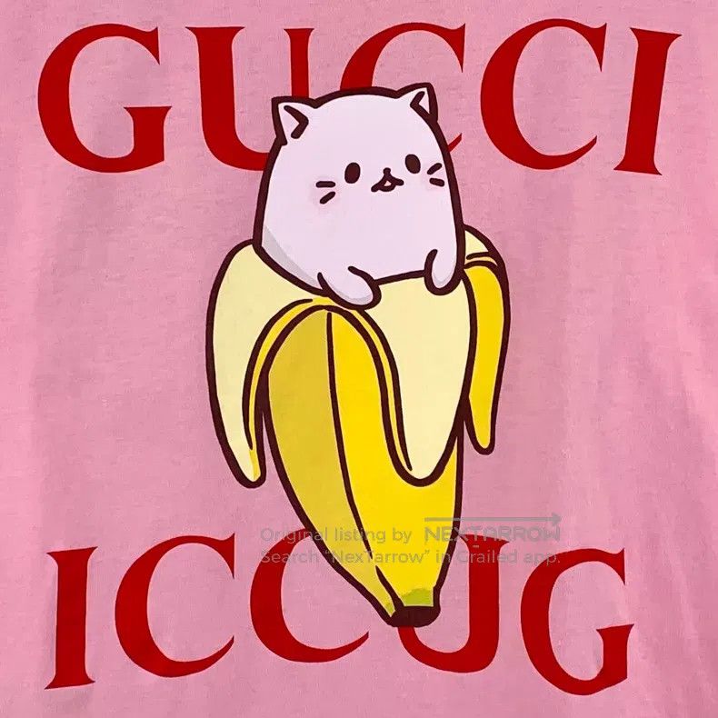 Gucci Gucci Pink banana cat print cotton round-neck short-sleeve Size XS / US 0-2 / IT 36-38 - 4 Thumbnail