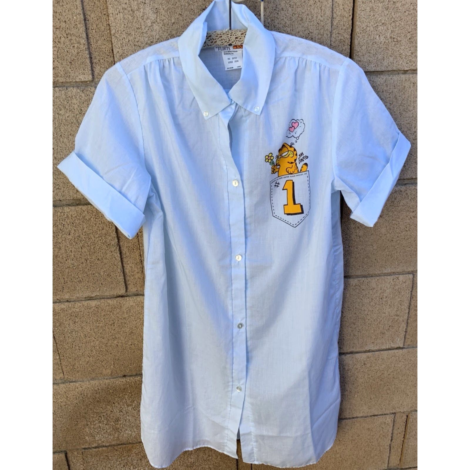 Vintage VINTAGE Flirts Shirt Adult 11 Blue Garfield Cat Nap Nightwear Button Front Collared Short Sleeve Sleepshirt Womens Size L / US 10 / IT 46 - 4 Thumbnail