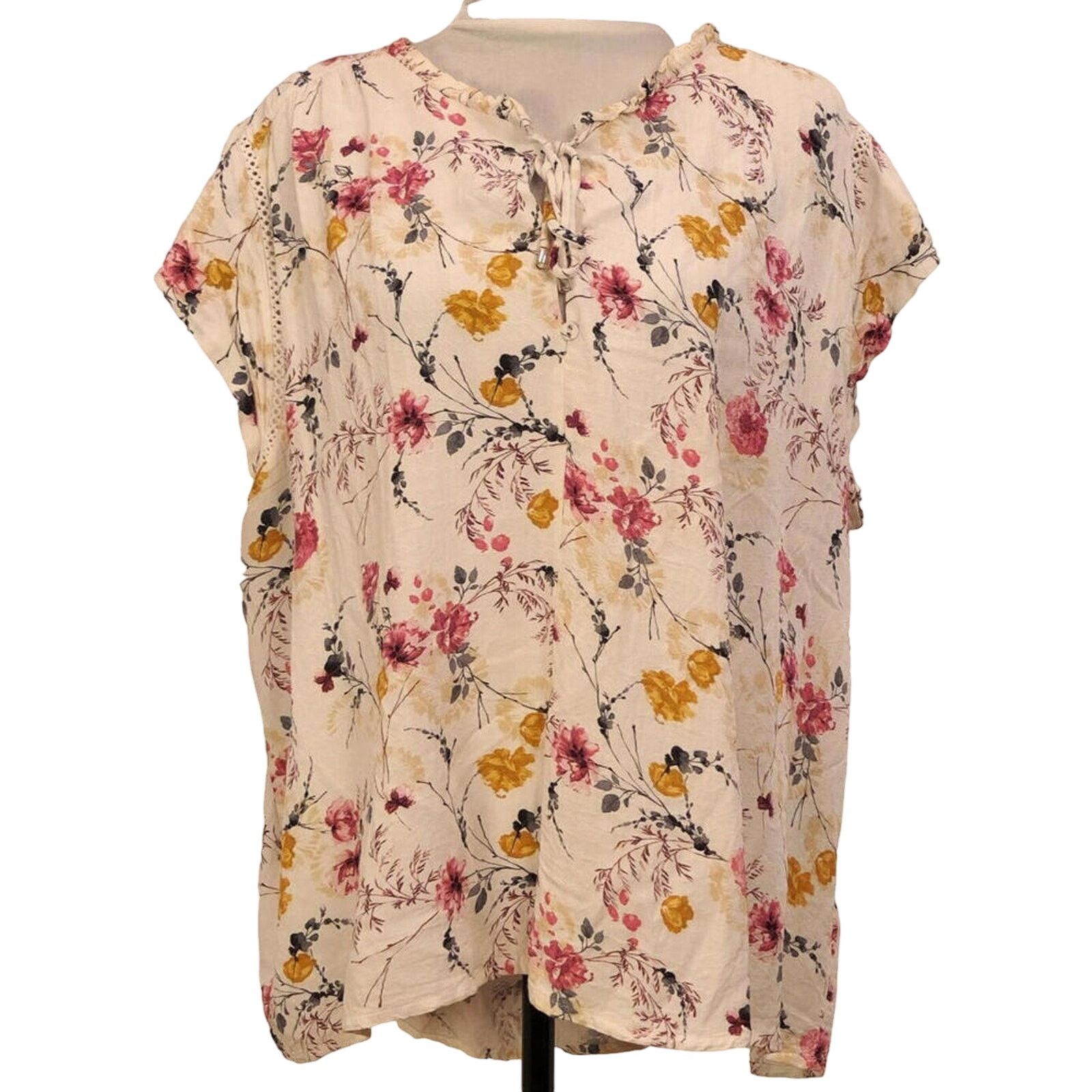 Buffalo David Bitton BUFFALO Size 2XL Blouse White Floral Shirt Tie Front Size XXL / US 16-18 / IT 52-54 - 1 Thumbnail