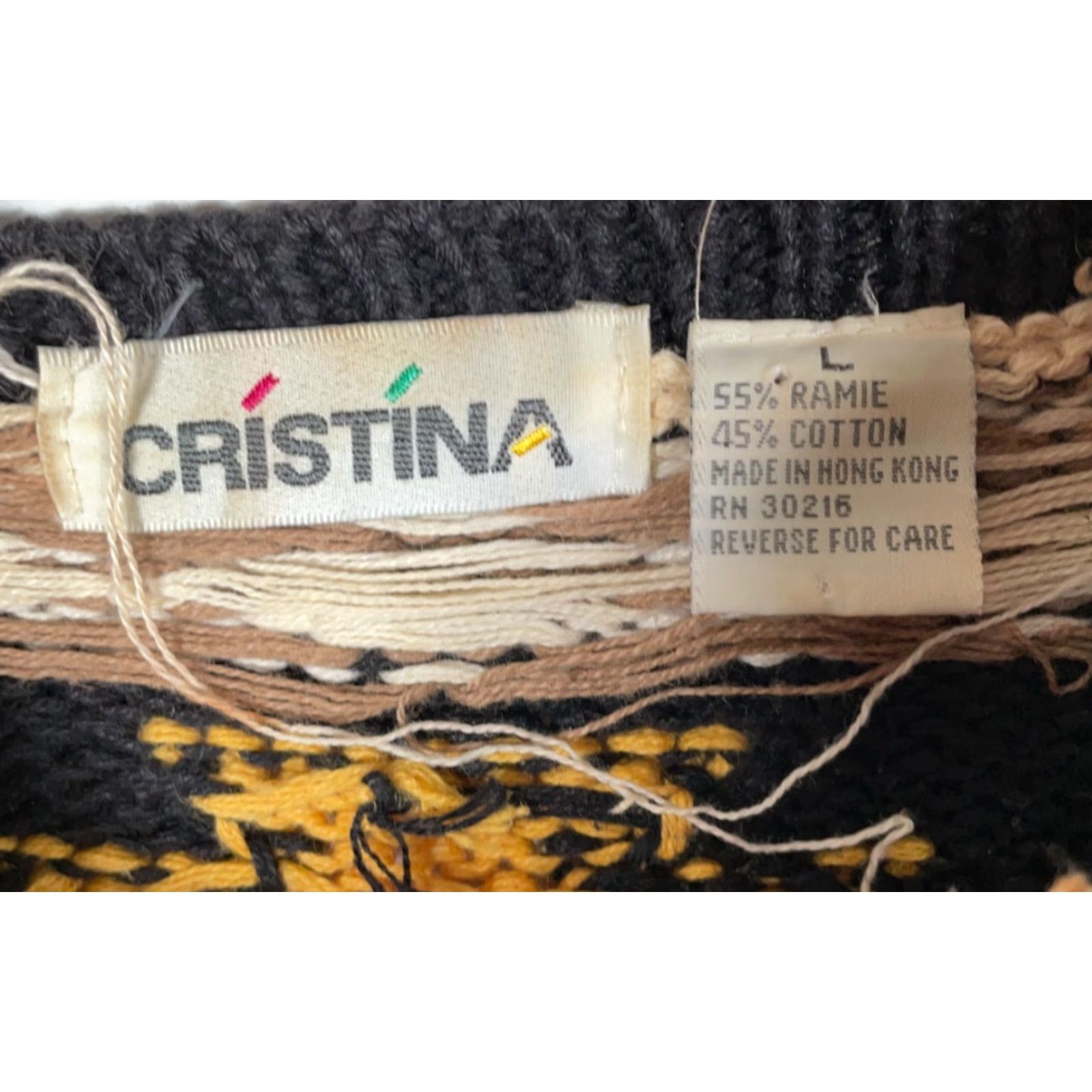 Vintage VINTAGE Geometric Sweater Women's Large Black 90s Aztec Southwestern Pattern Chunky-Knit Ramie Cotton Blend Crew Neck Pullover Size L / US 10 / IT 46 - 3 Thumbnail