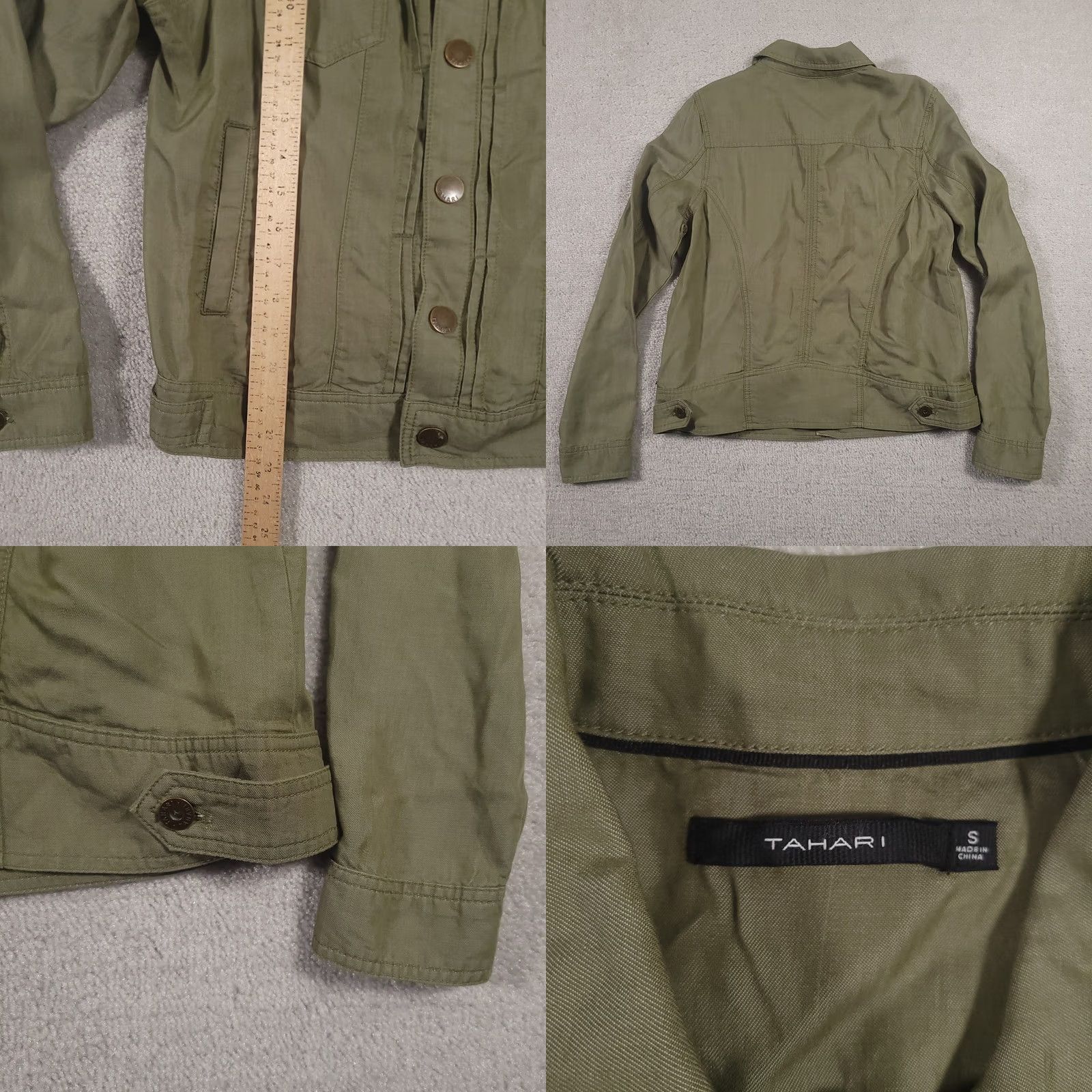 Vintage Tahari Tensel Pin Tuck Jacket Women’s Small Green Snap Closure Casual Travel Size S / US 4 / IT 40 - 8 Thumbnail