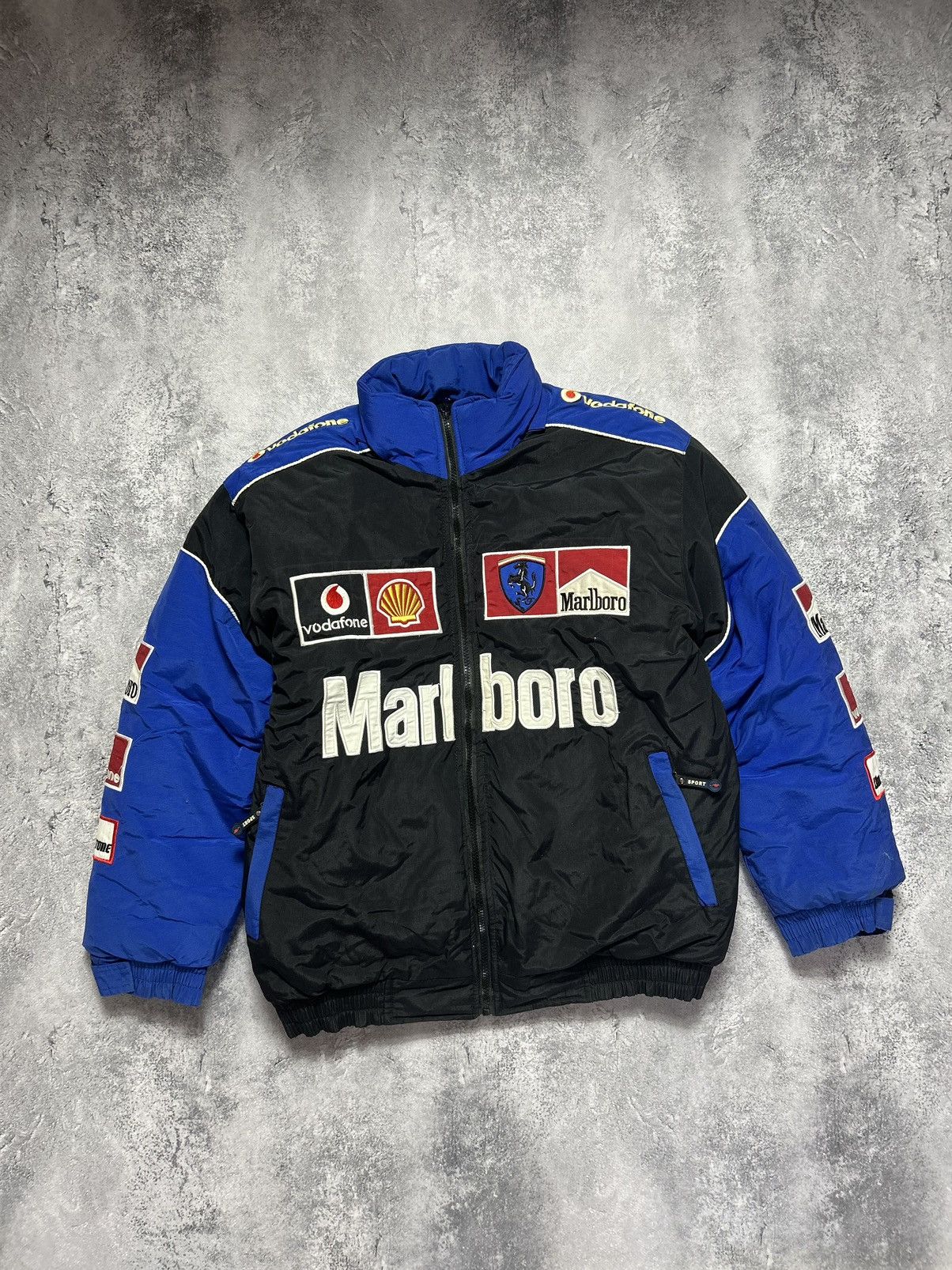 Pre-owned Ferrari X Marlboro Vintage Racing Jacket Ferrari Marlboro Big Logo Blue 1996 In Black