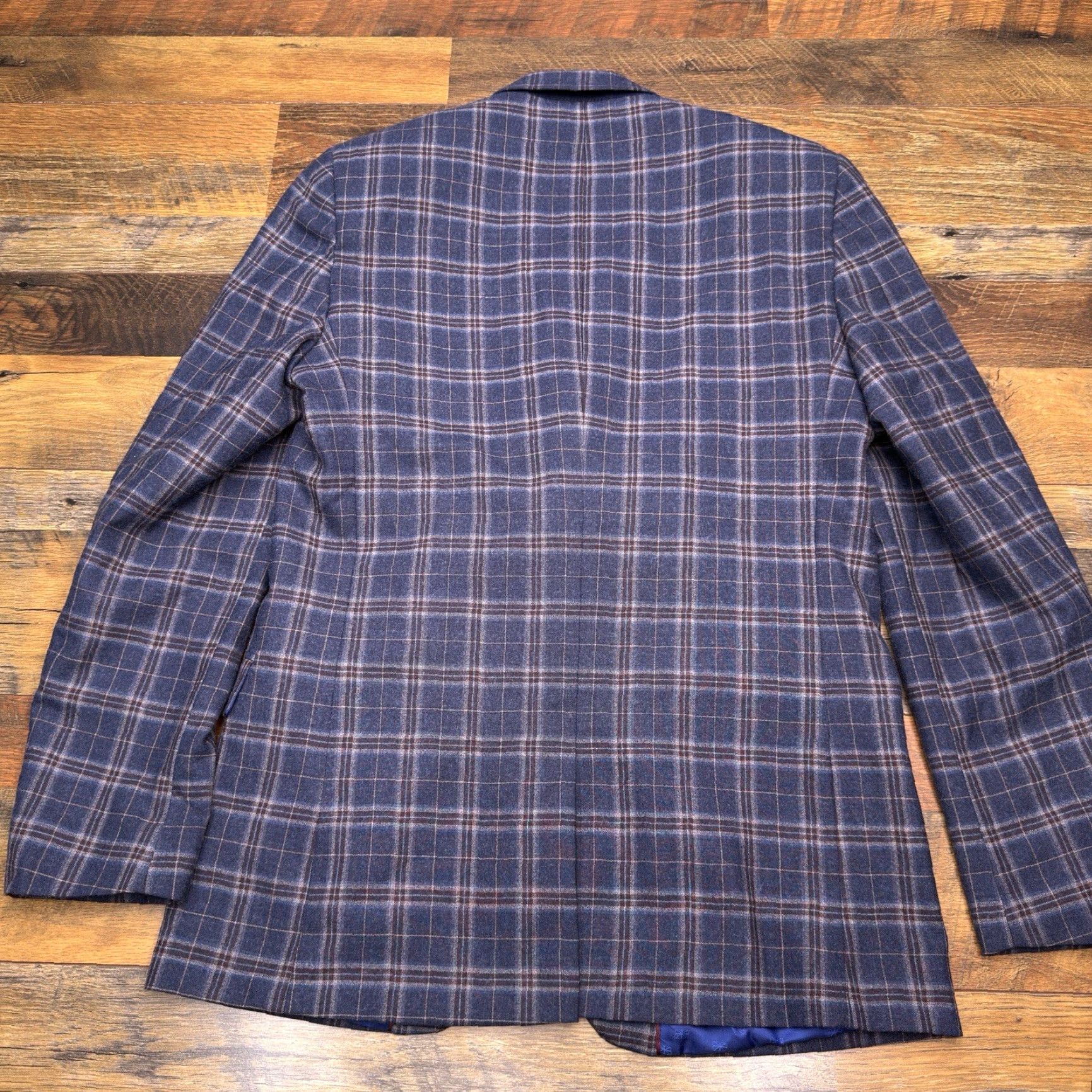 Ben Sherman Ben Sherman Sport Coat Blazer 40 Long Blue Plaid Wool Blend Mens Regular Jacket Single-Breasted Notch Lapel 1-Button Preppy Size 40R - 2 Thumbnail