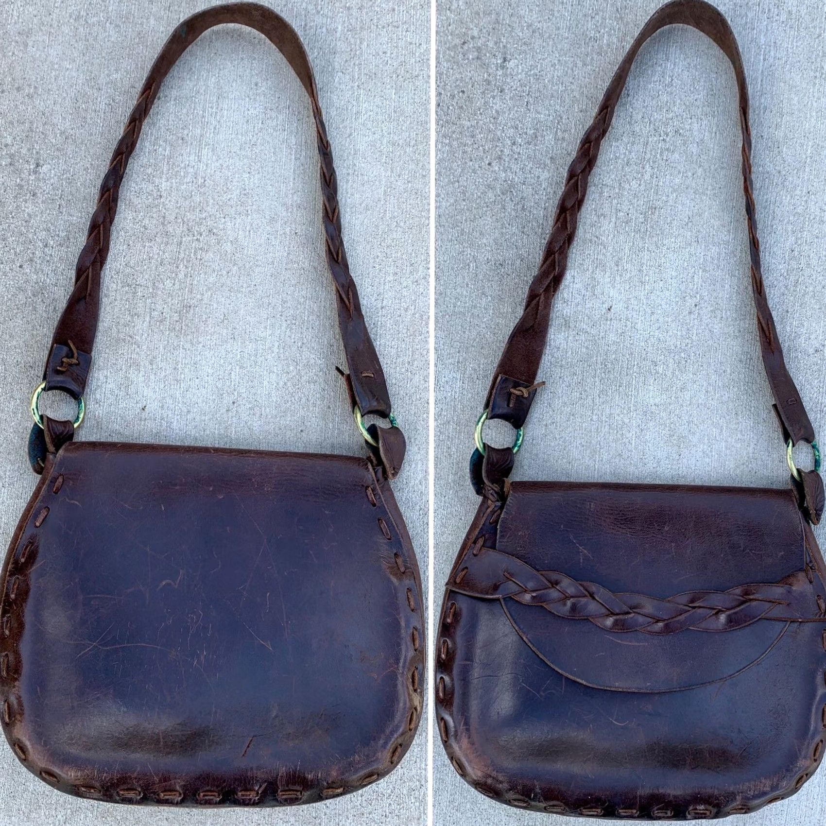 Vintage VINTAGE Tooled Leather Purse Shoulder Bag Brown 1970s Hippie Chic Boho Hippy Women Size ONE SIZE - 3 Thumbnail