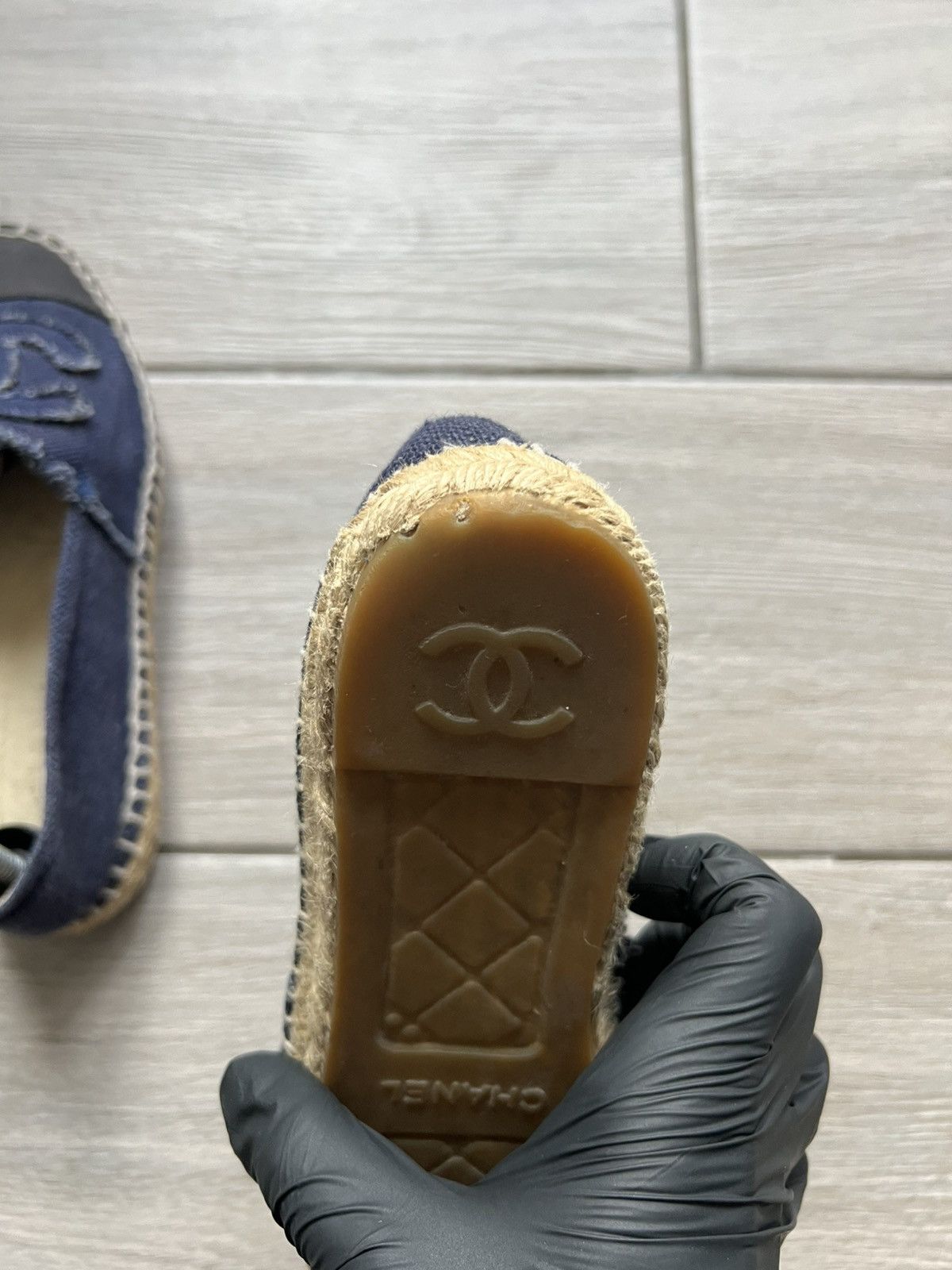 Chanel Navy Blue Denim Jeans Black Toe Box Espadrilles 39