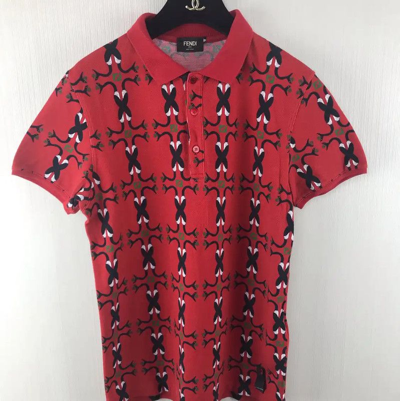 Fendi Fendi Red Cotton Men's Polo Shirt 0089 Size US M / EU 48-50 / 2 - 1 Thumbnail