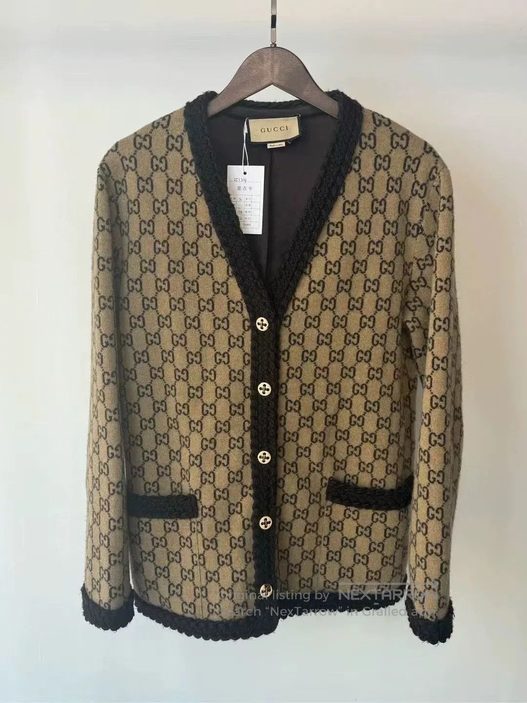 gucci knit cardigan with print detail.