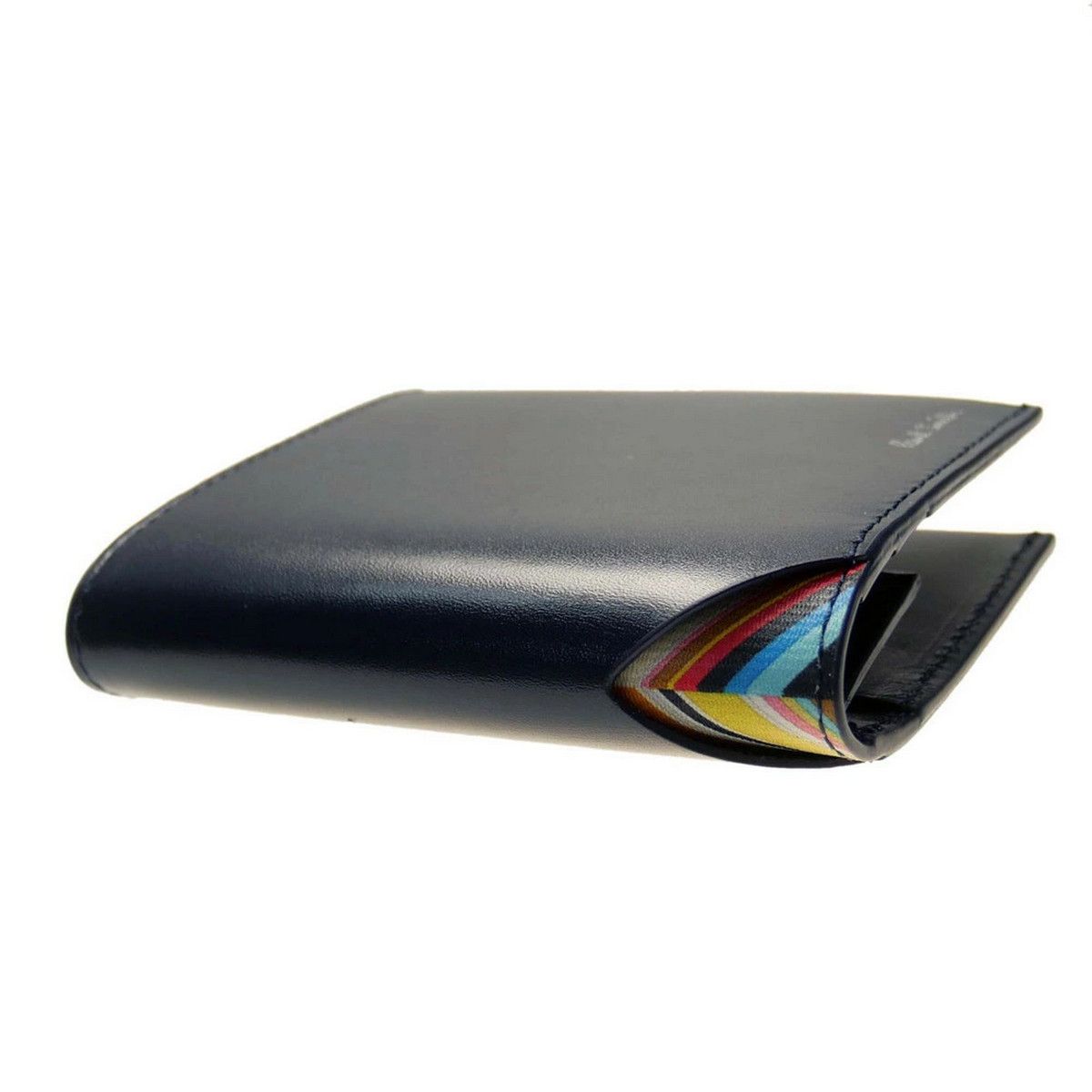 Paul Smith PAUL SMITH navy blue compact leather bifold wallet w stripe Size ONE SIZE - 1 Thumbnail
