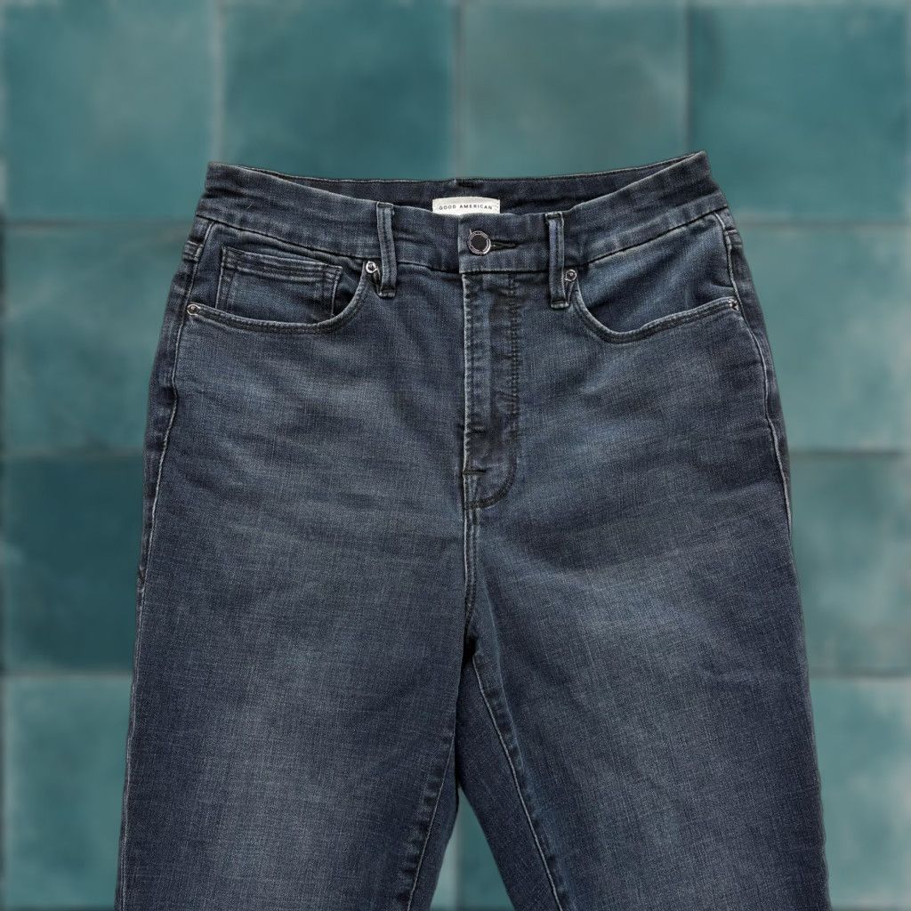 Good American Good American Jeans Womens 10/30 Dark Blue Mid Rise Ankle Raw Hem Stretch Skinny Size 32" / US 10 / IT 46 - 1 Thumbnail