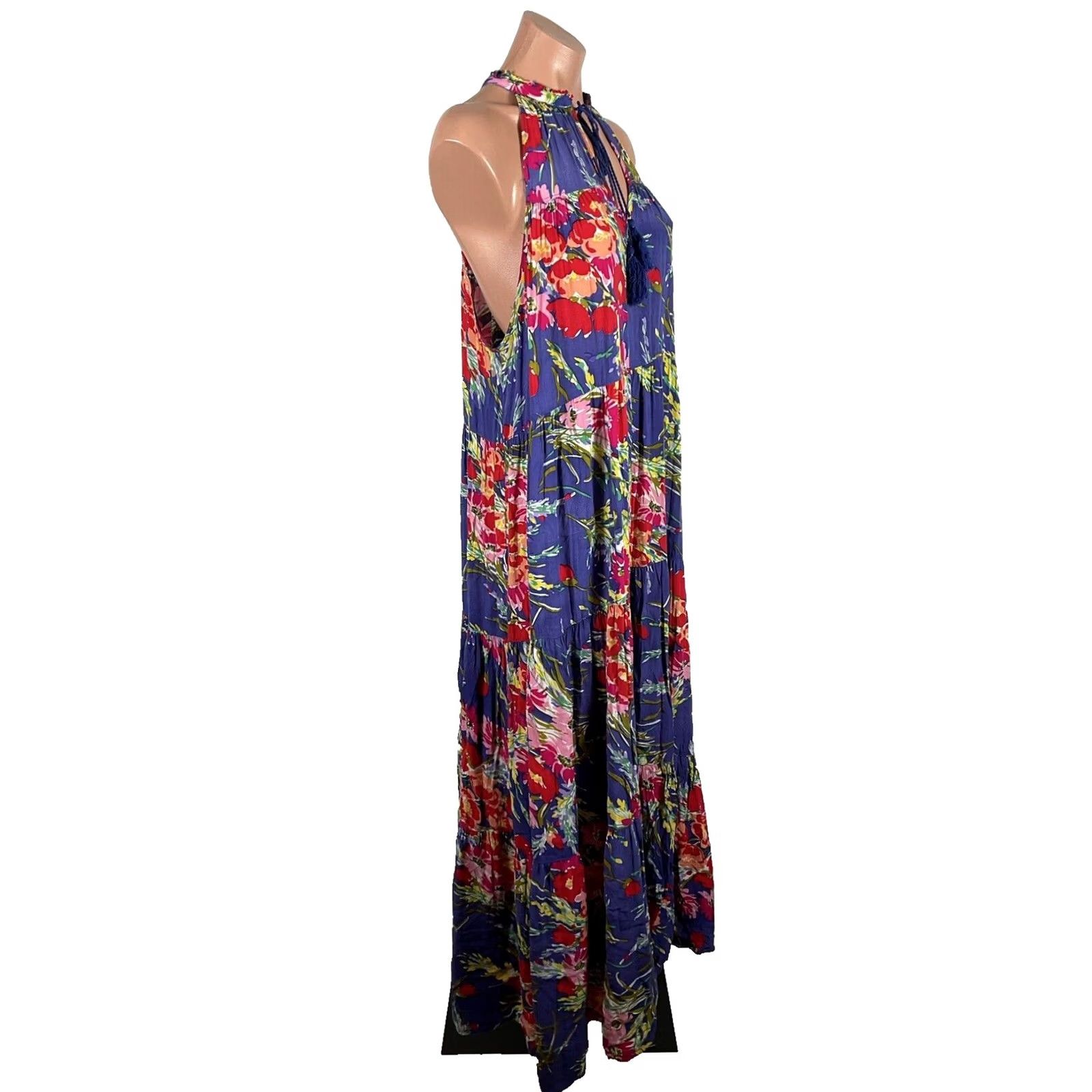 Vintage UMGEE Floral Sleeveless Maxi Dress L Boho High Neck Tie Pockets Lined Summer Spring Women’s Size L / US 10 / IT 46 - 6 Thumbnail