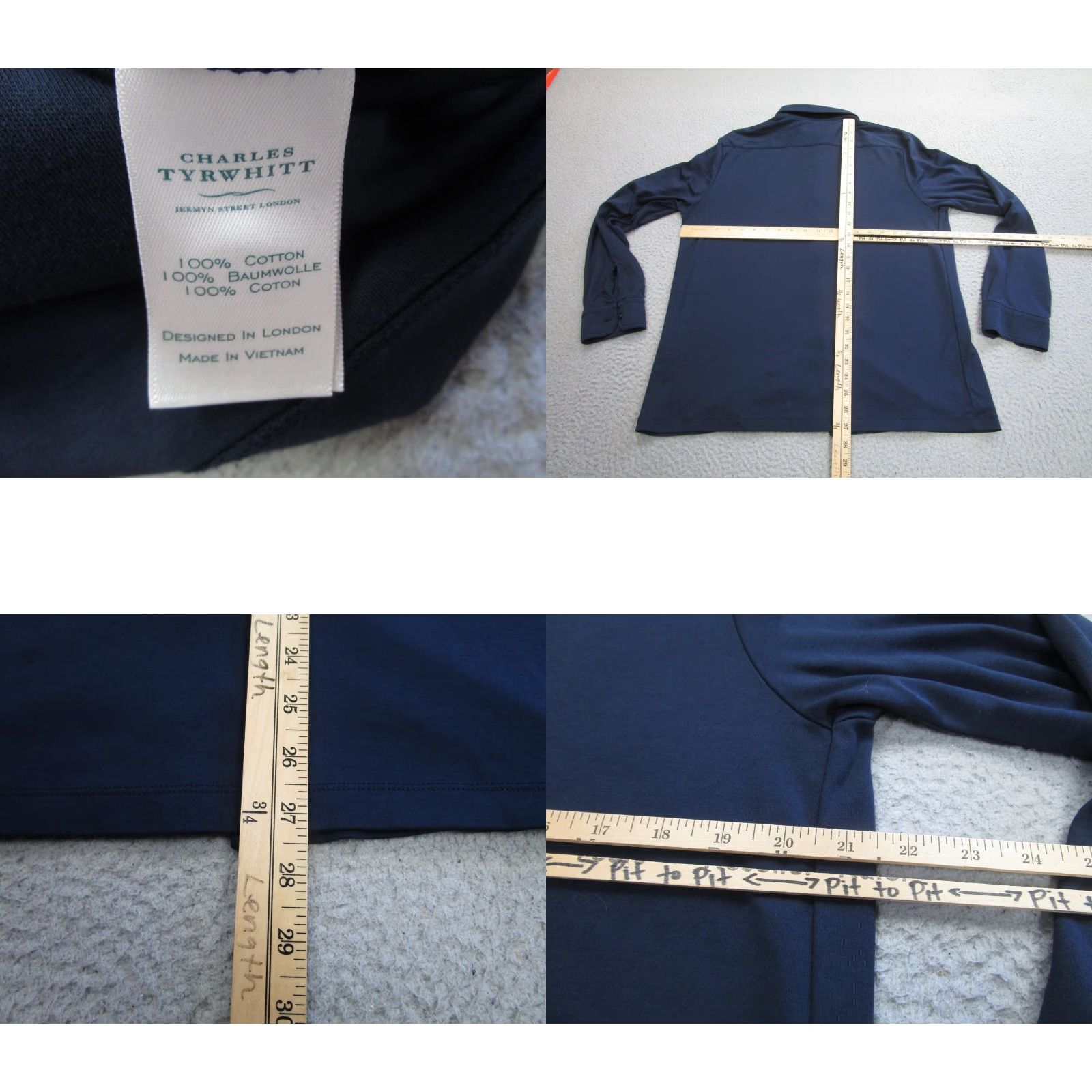 Charles Tyrwhitt Charles Tyrwhitt Shirt Mens Large Navy Blue Long Sleeve Button Front Cotton Size US L / EU 52-54 / 3 - 8 Thumbnail