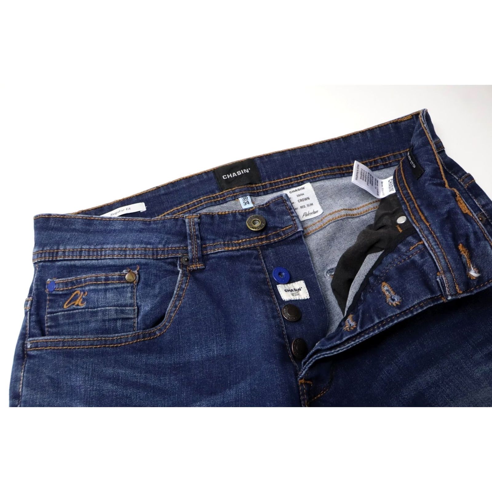 Vintage CHASIN Crown Regular Slim Fit Jeans Men's W30/L34 Button Fly Faded Whiskers Size US 30 / EU 46 - 4 Thumbnail