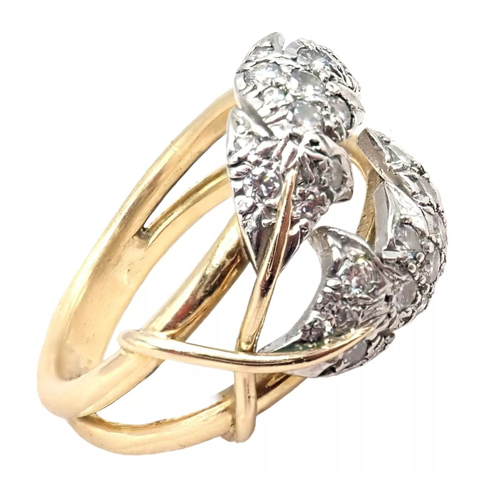 Tiffany & Co. Tiffany & Co. Diamond Yellow Gold Platinum Two Leaf Ring Size ONE SIZE - 6 Thumbnail