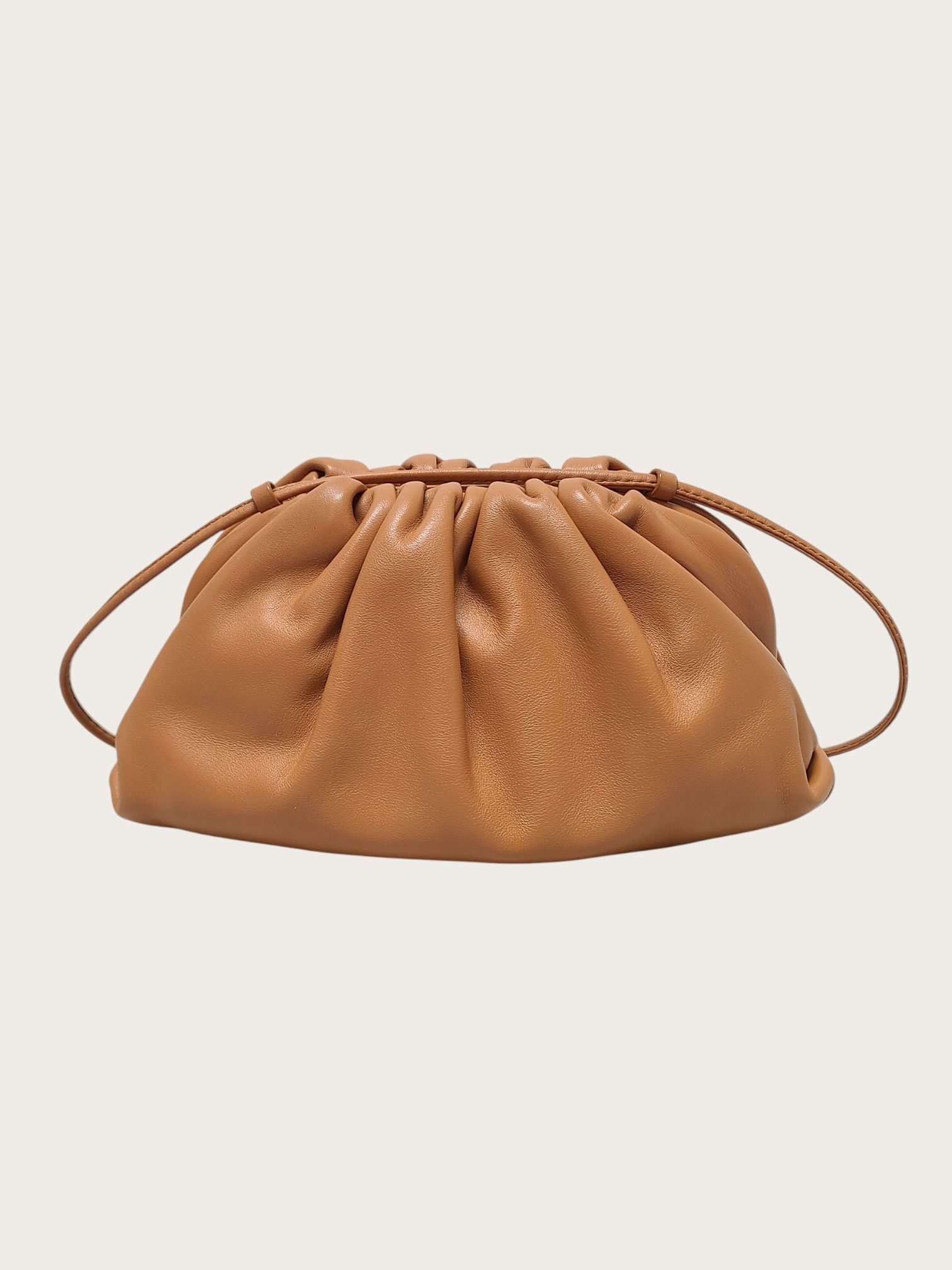 Camel Leather Mini Dumpling Pouch Crossbody Bag in Brown, Women's