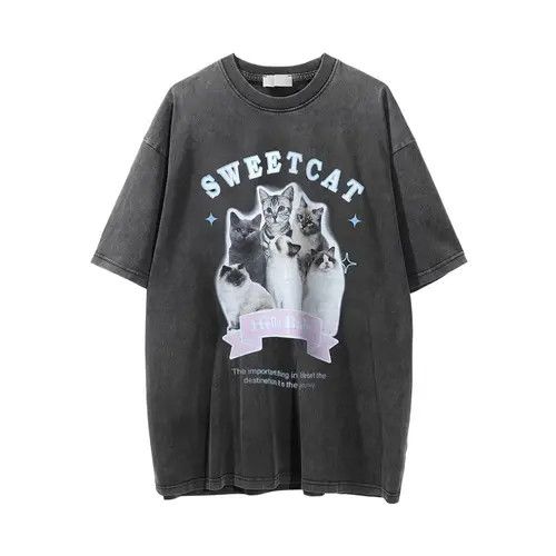 Other Men's cat print distressed washed short-sleeved T-shirt Size US L / EU 52-54 / 3 - 1 Thumbnail