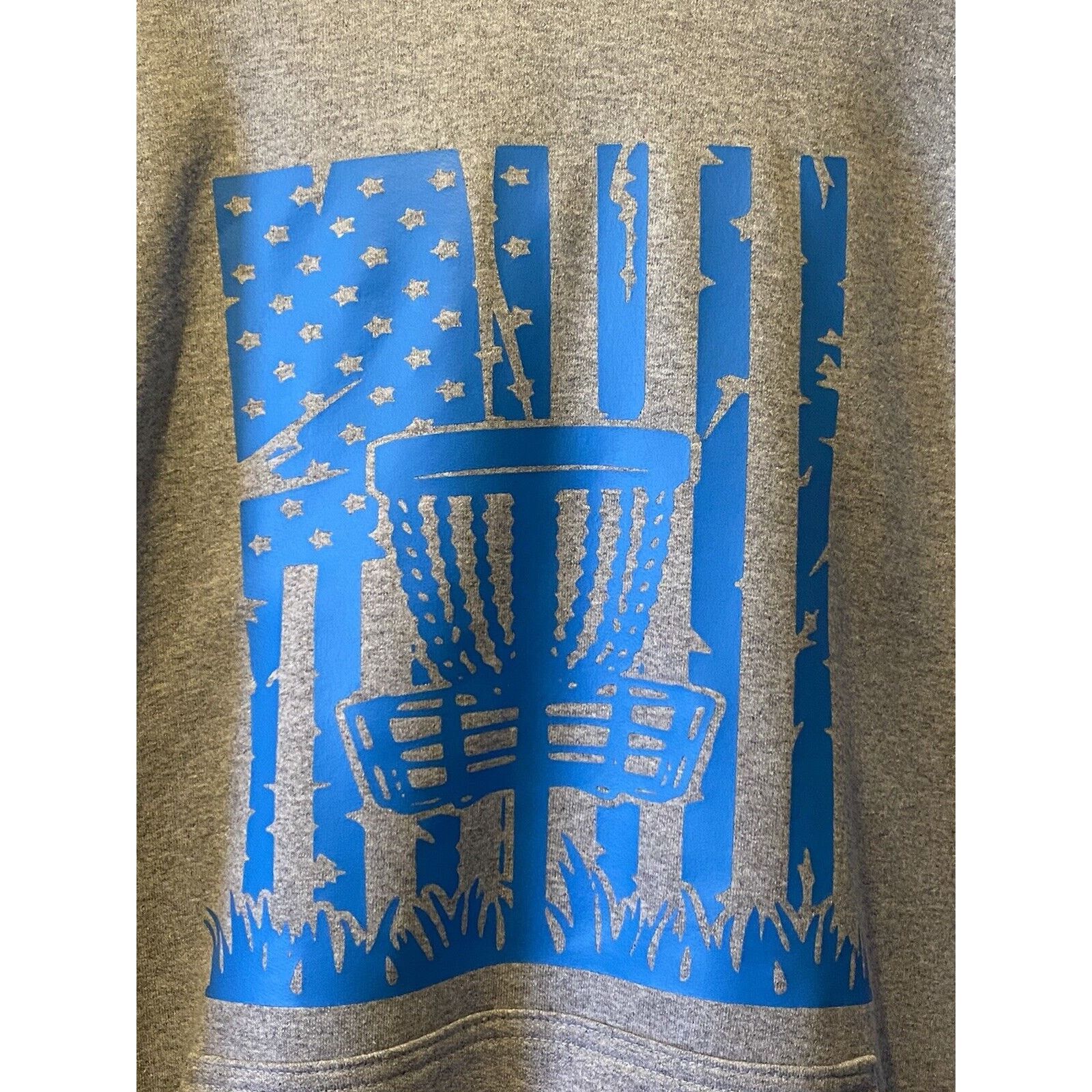 Gildan Disc Golf Patriotic AMERICAN FLAG Basket BLUE XL Hoodie Grey Size US XL / EU 56 / 4 - 4 Thumbnail