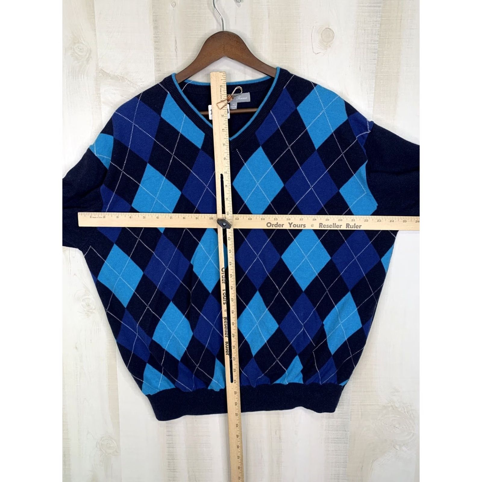 Vintage Toscano Firenxe 100% Combed Cotton Navy Blue Argyle V-Neck Mens Sweater XL-11834 Size US XL / EU 56 / 4 - 4 Thumbnail