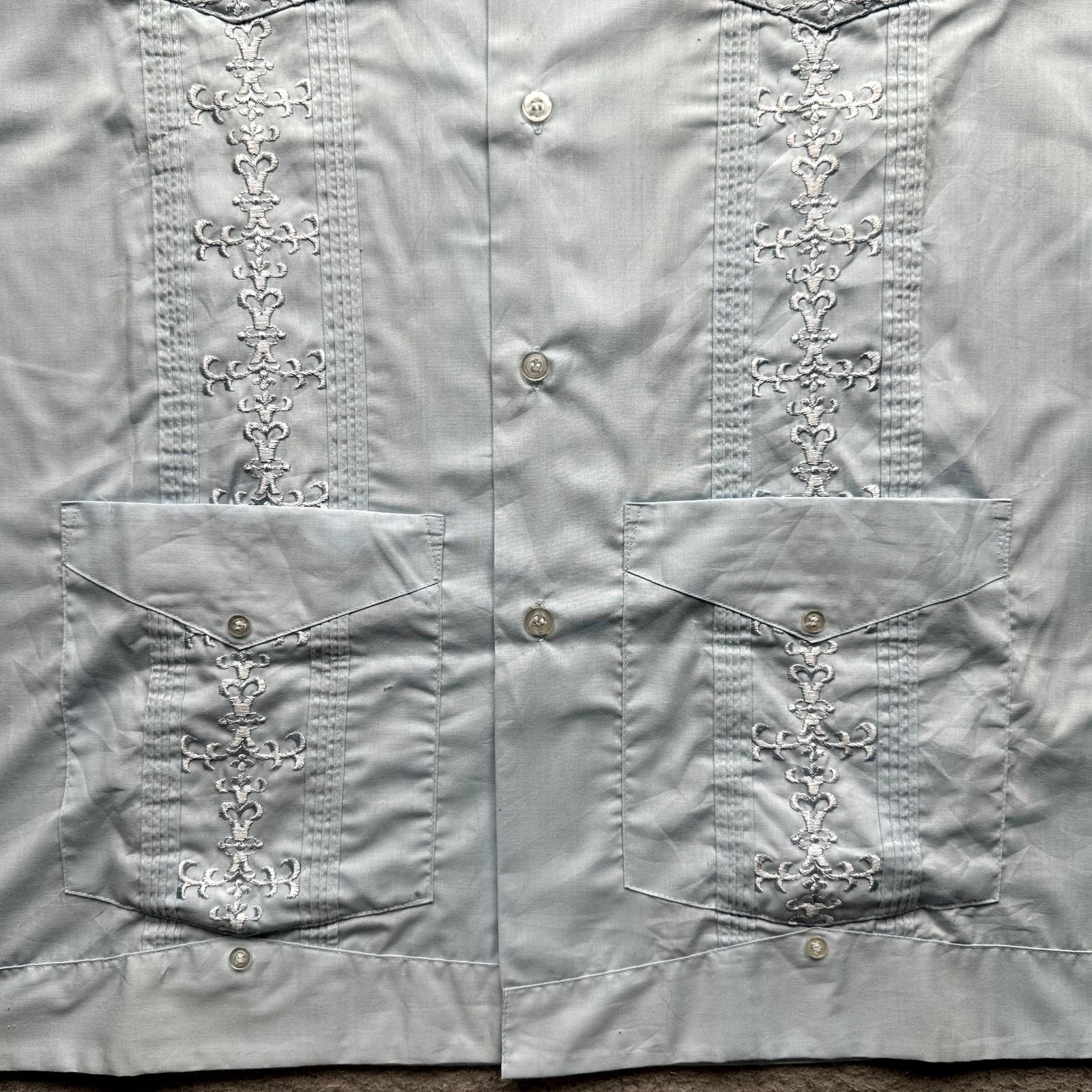 Other Vintage Romani Permanent Guayabera Cuban Shirt Mens XL Blue Size US XL / EU 56 / 4 - 7 Thumbnail
