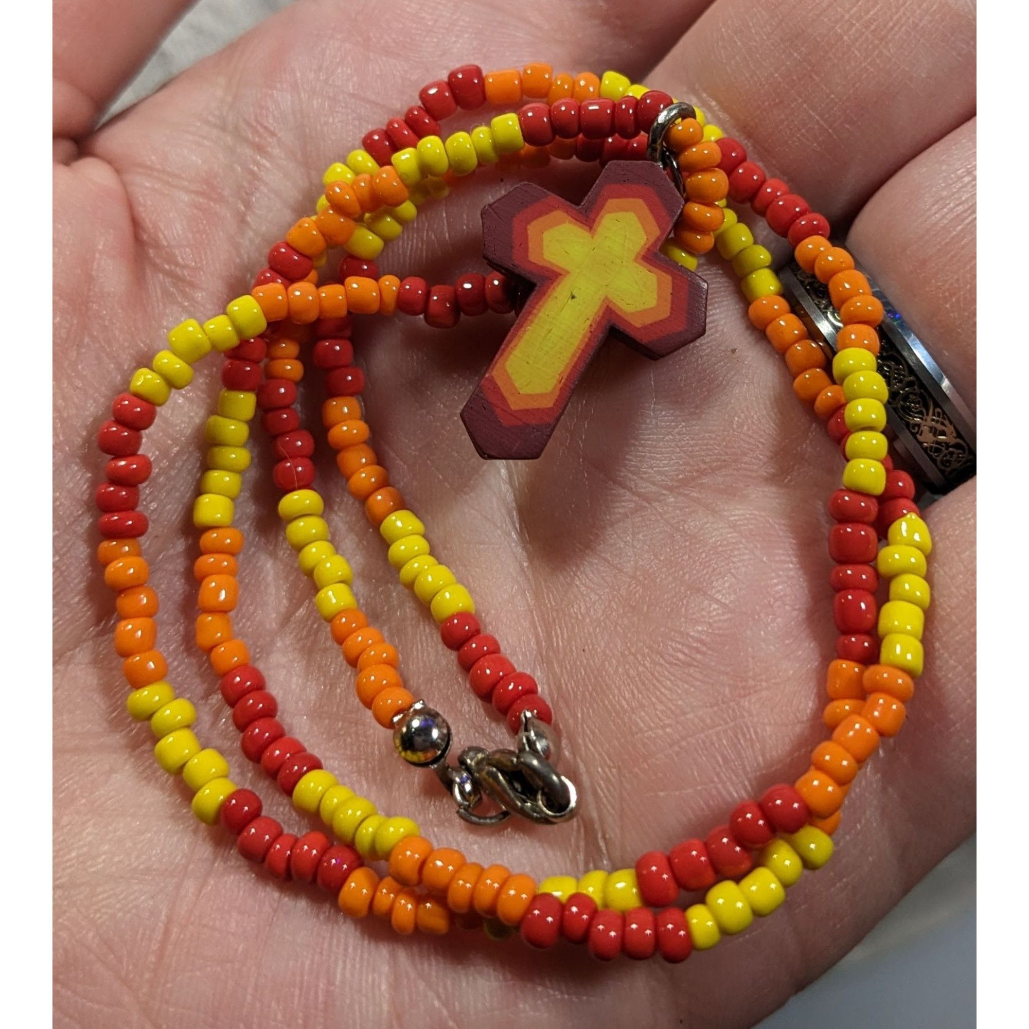 Other Handmade Fire Themed Beaded Cross Necklace Size ONE SIZE - 3 Thumbnail