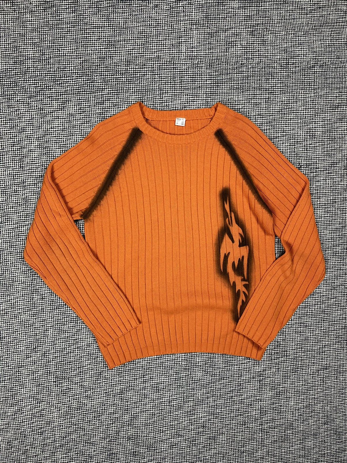 Japanese Brand × Vintage Vintage y2k ribbed tribal paint orange sweater harajuku Size US M / EU 48-50 / 2 - 1 Thumbnail