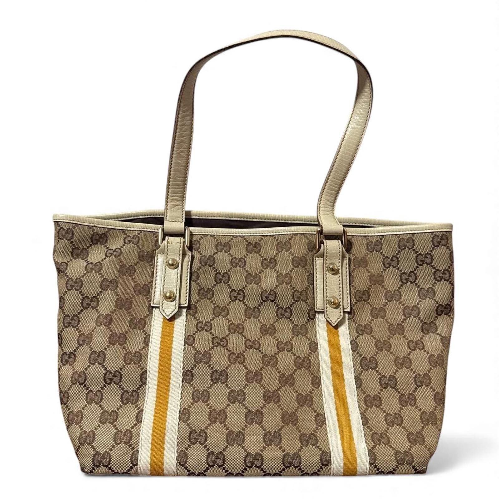Gucci Gucci - Canvas Tote Bag Yellow White Stripes Size ONE SIZE - 3 Thumbnail