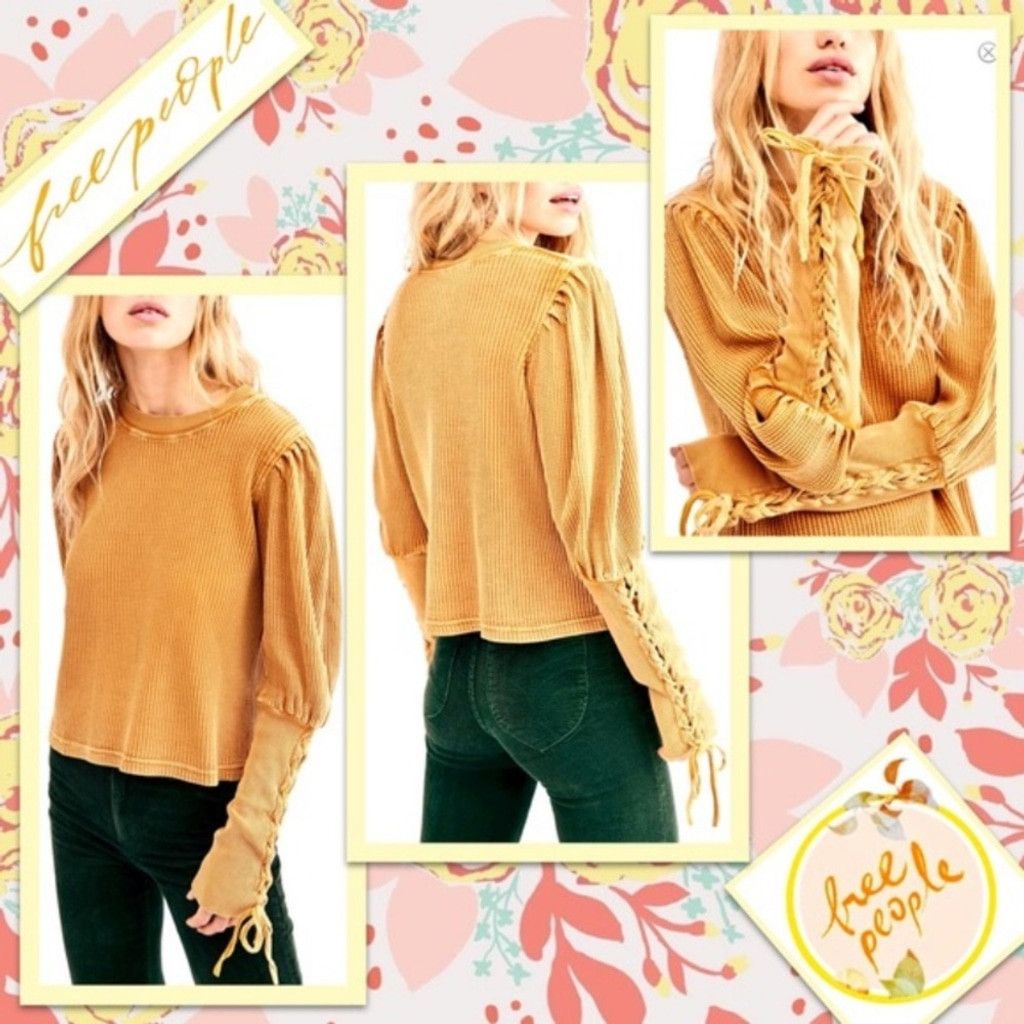 Free People FREE PEOPLE Tasha Distressed Mustard Top Laced Boho sz S Size XS / US 0-2 / IT 36-38 - 3 Thumbnail