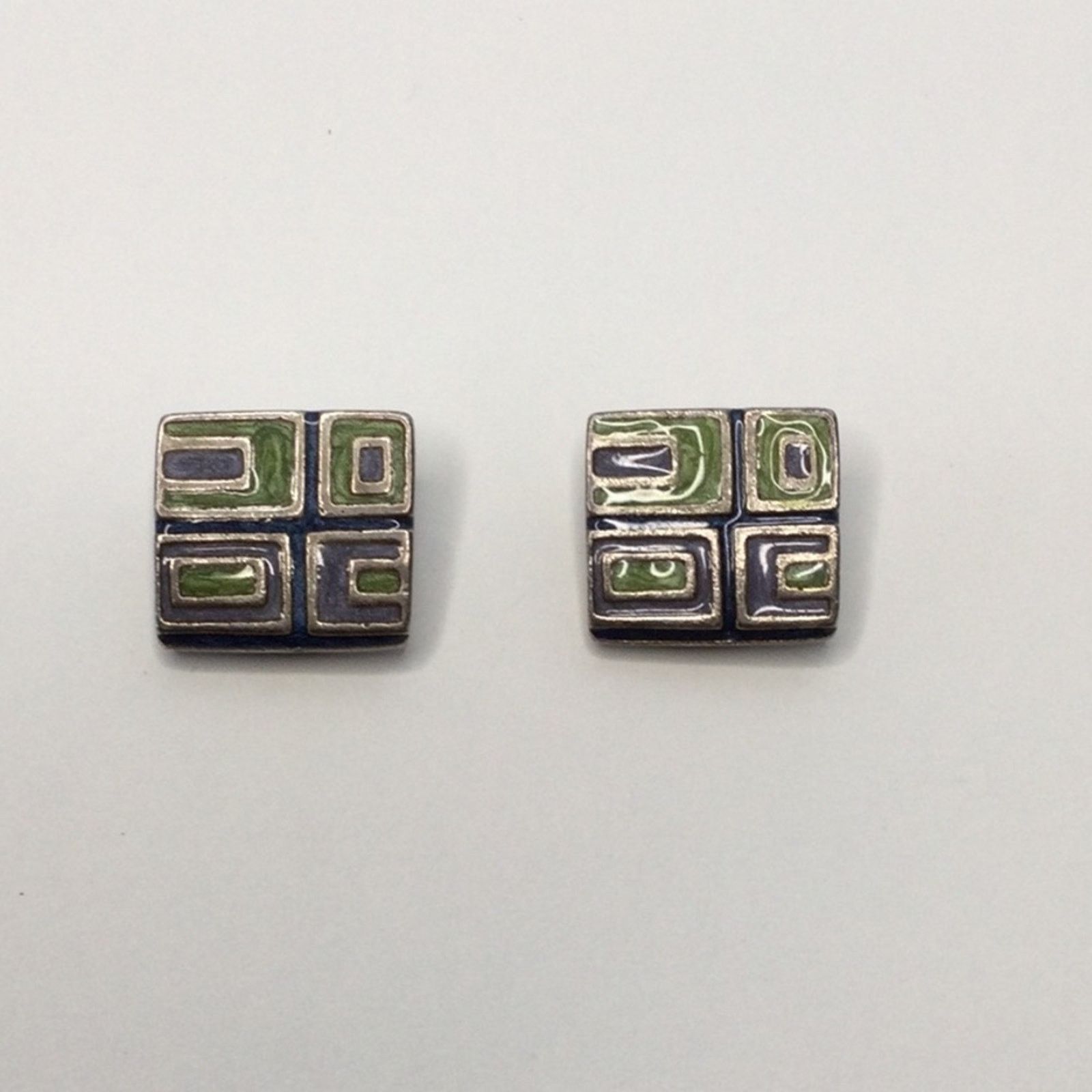 Other Square Geometric Green & Gray Vintage 1980's ClipOn Earrings Size ONE SIZE - 6 Thumbnail