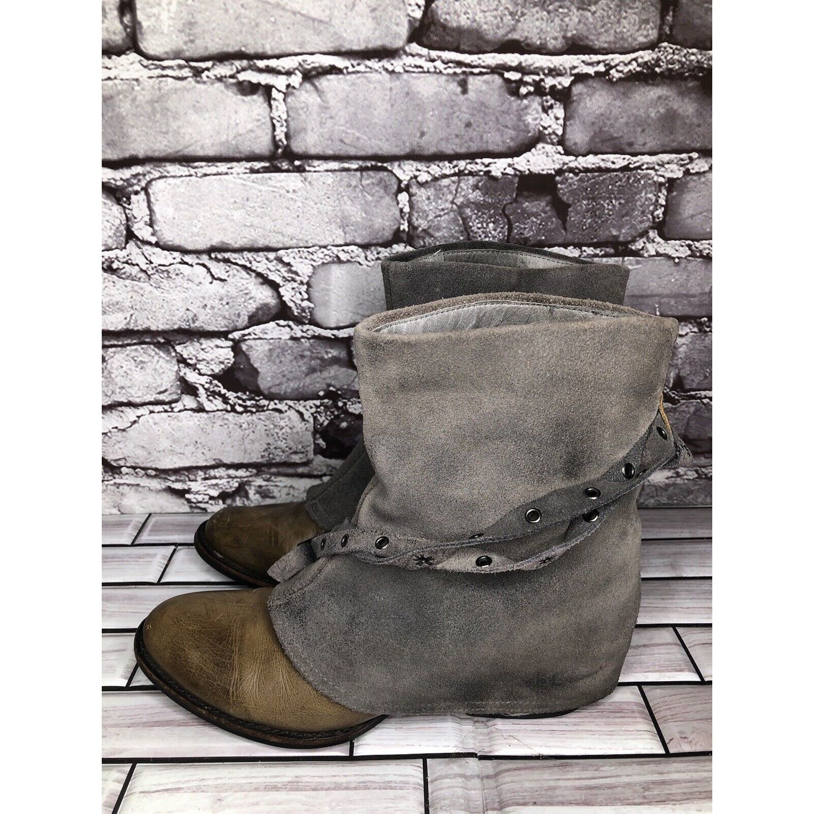 Other Antelope Gray Suede Taupe Leather Dress Casual Heel Boots Wo Size US 6.5 / IT 36.5 - 17 Thumbnail