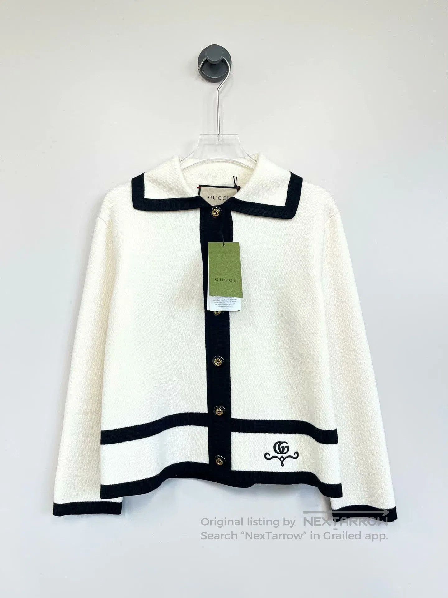 Gucci Gucci White Black Logo Knit Cardigan. Size XS / US 0-2 / IT 36-38 - 1 Thumbnail
