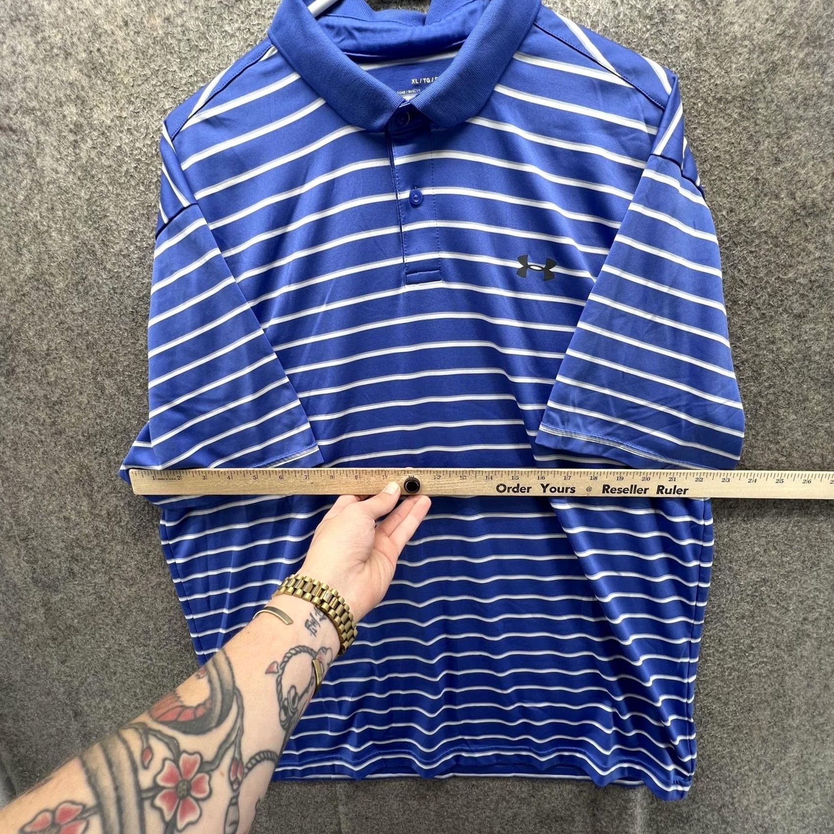 Under Armour Under Armour HeatGear Polo Shirt Mens XL Blue Stripe Short Sleeve Golf Performance Stretch Shirt Size US XL / EU 56 / 4 - 3 Thumbnail