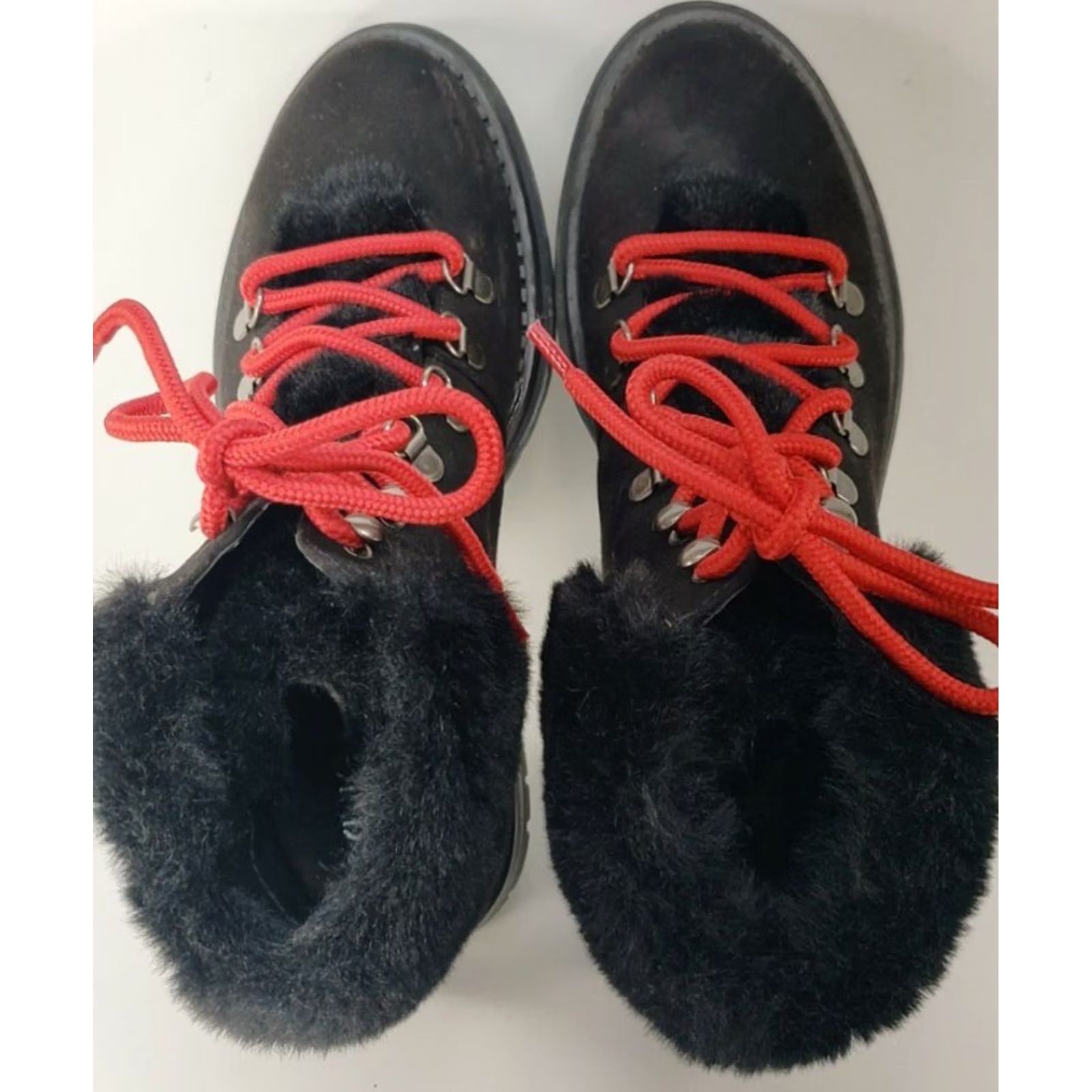 Sugar Sugar Boots Womens Black Rolls Women Winter Suede Lugged Soles Red Laced Hiker Size US 8 / IT 38 - 7 Thumbnail