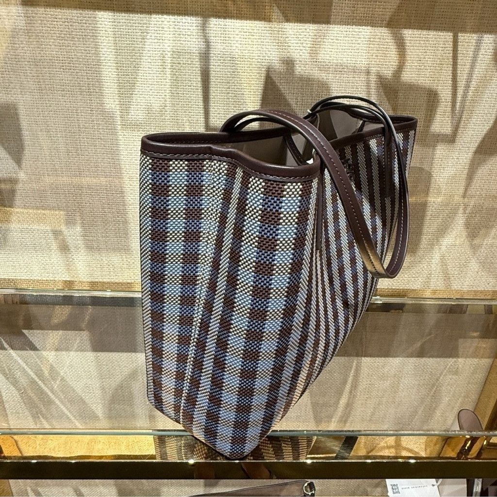 Tory Burch Tory Burch Blake Plaid Zip Tote Blue Multi Woven Nylon Size ONE SIZE - 4 Thumbnail