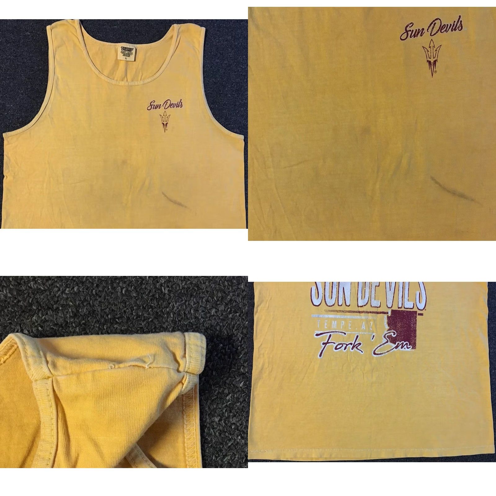 Vintage VINTAGE ASU Sun Devils T-Shirt Sleeveless L Yellow 90s Grunge Track & Field College Refurbished Fork Em Tank Top Mens Size US L / EU 52-54 / 3 - 8 Thumbnail