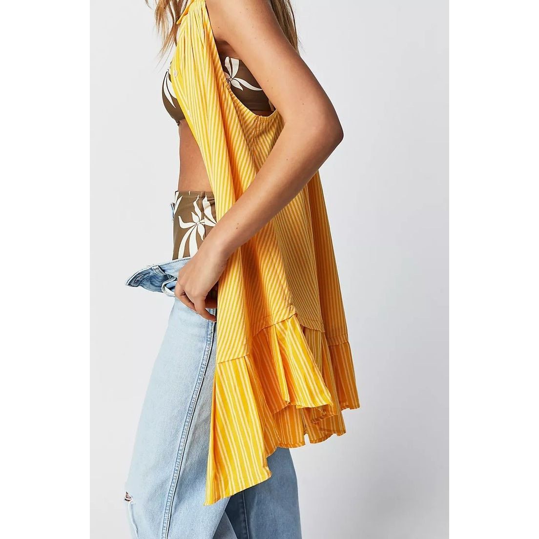 Free People New Be Real Button Front Tunic Mini Dress $128 SMALL Yellow Size S / US 4 / IT 40 - 3 Thumbnail
