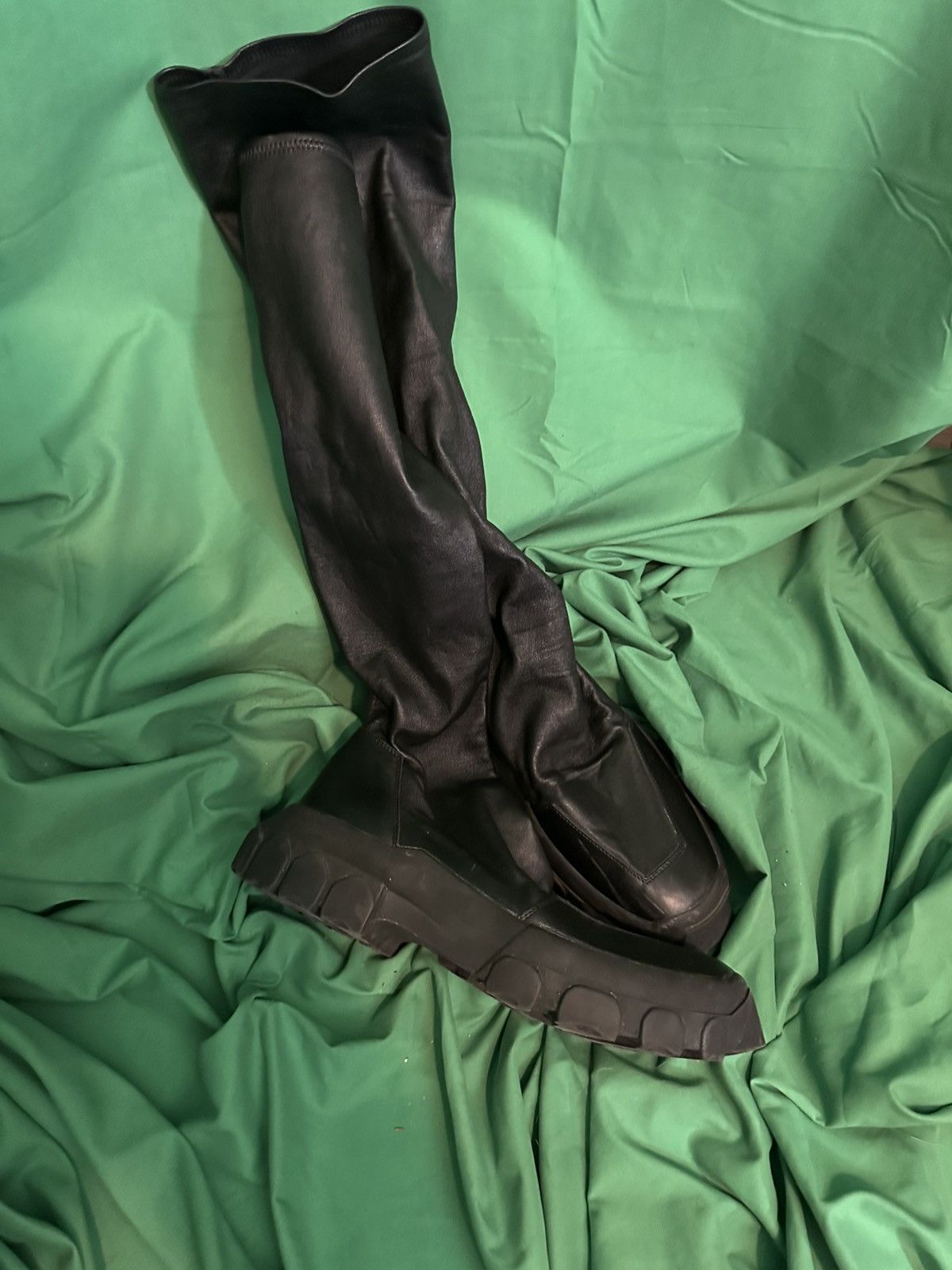 Rick Owens Tractor lug sole lambskin leather sock knee boots Size US 10 / EU 43 - 3 Thumbnail