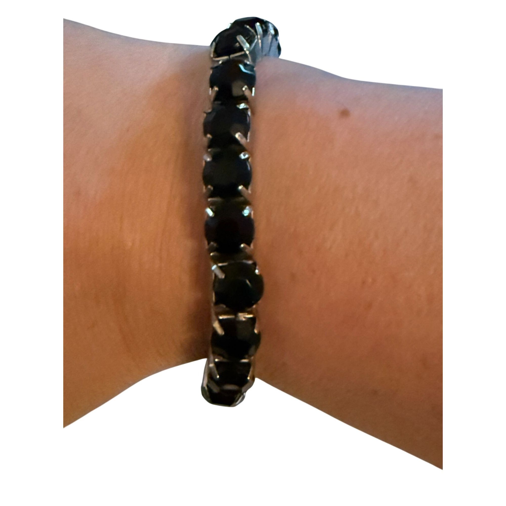 Other Black Crystal Stretch Tennis Bracelet With Silver-Tone Setti Size ONE SIZE - 1 Thumbnail