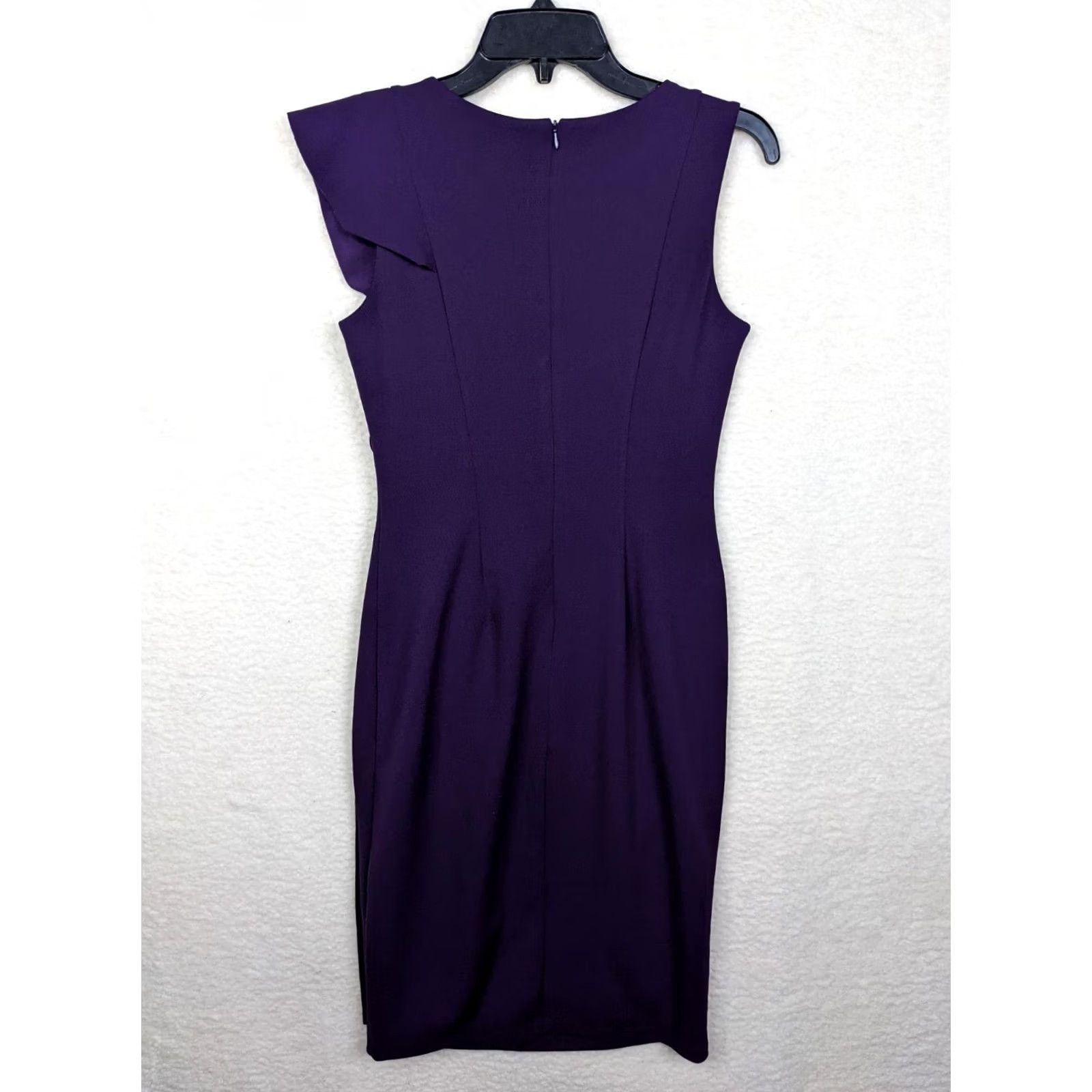 Vintage En Focus Studio Dress Cap Sleeve Purple Ruched A-Line Size 6 Womens Business Casual Knee Length Baroque Velvet? Size M / US 6-8 / IT 42-44 - 5 Thumbnail