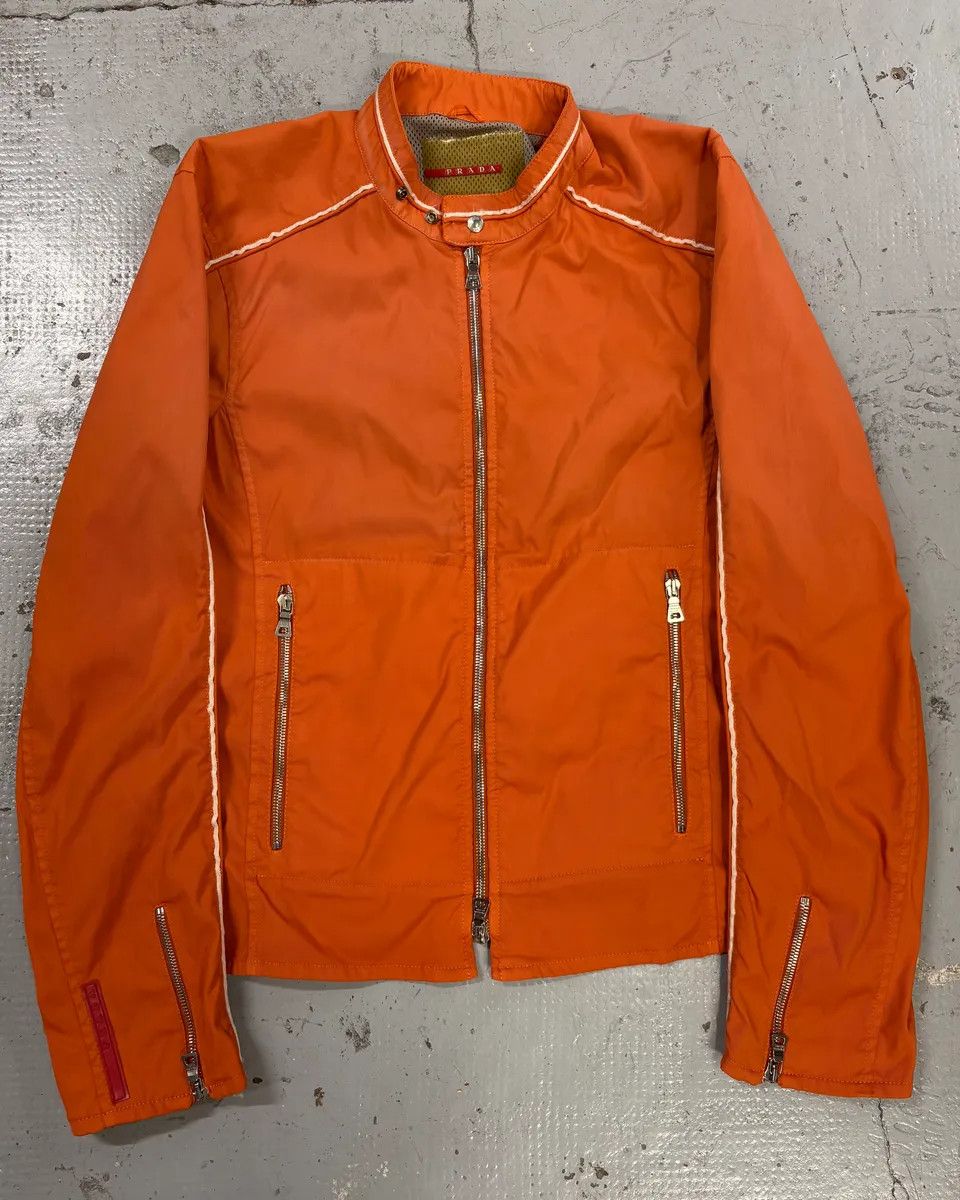 Prada SS2002 Prada Orange Nylon Biker Jacket Size US M / EU 48-50 / 2 - 1 Thumbnail