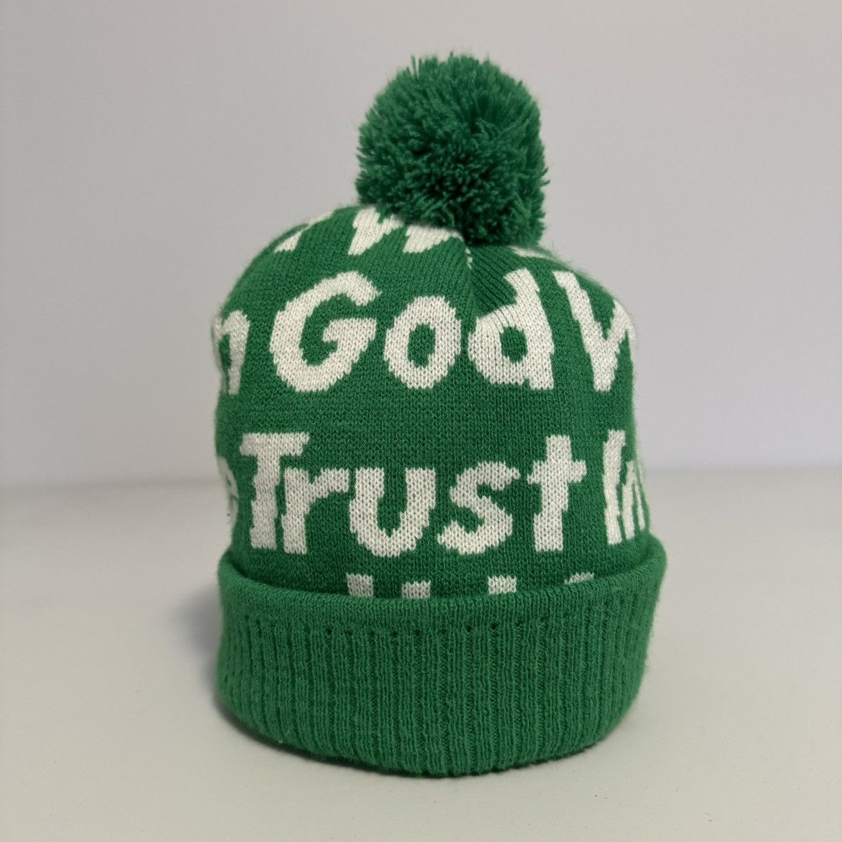 image of Supreme 2007 In God We Trust Cuffed Beanie in Green, Men's