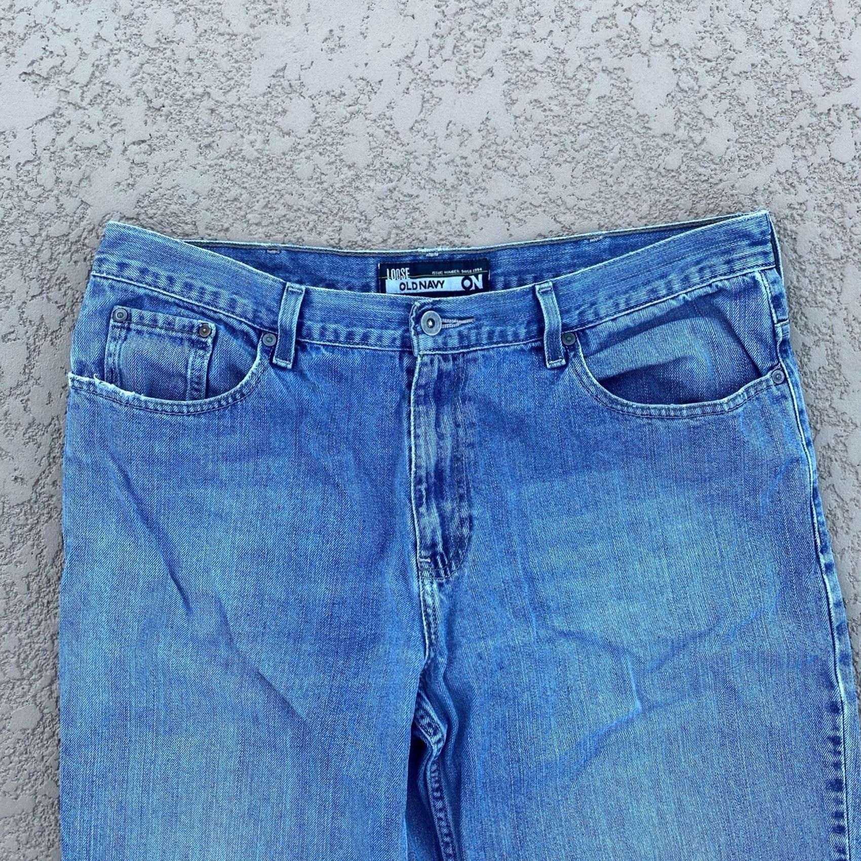 Old Navy VINTAGE Old Navy Jeans Mens Fit Loose Baggy Wide Leg Blue 36x32 Y2K 90s Jeans Mens Retro 90s Guitar Logo Streetwear Baggy Relaxed Blue Pants Size US 36 / EU 52 - 6 Thumbnail