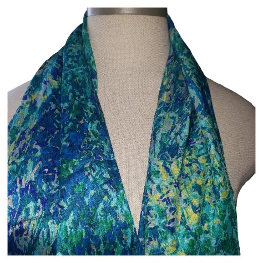 Designer CT1589 Anne Klein 100% Silk Blue & Green Scarf Size ONE SIZE - 2 Thumbnail