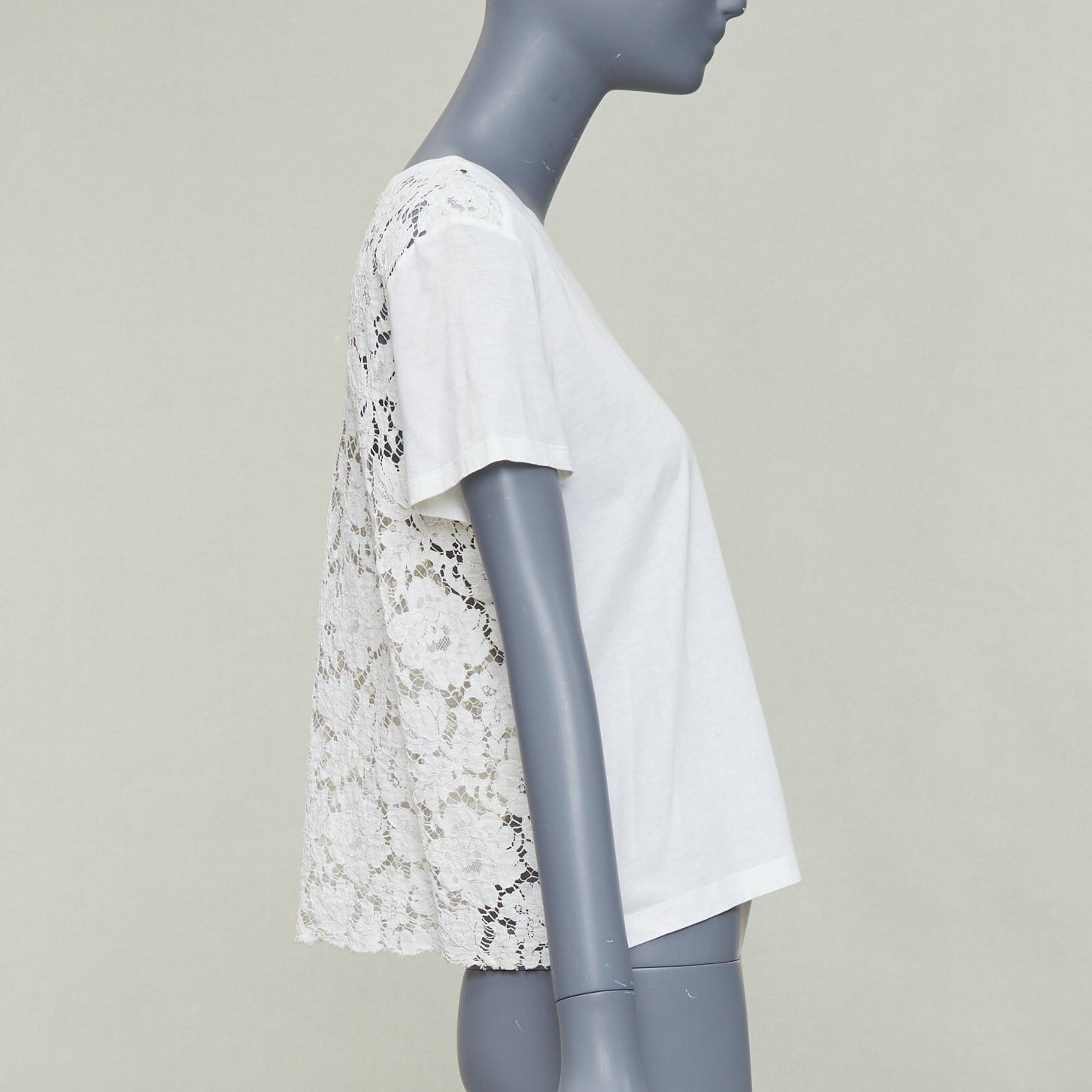 Valentino VALENTINO cream cotton intricate lace back sheer hi low tshirt S Size S / US 4 / IT 40 - 1 Thumbnail