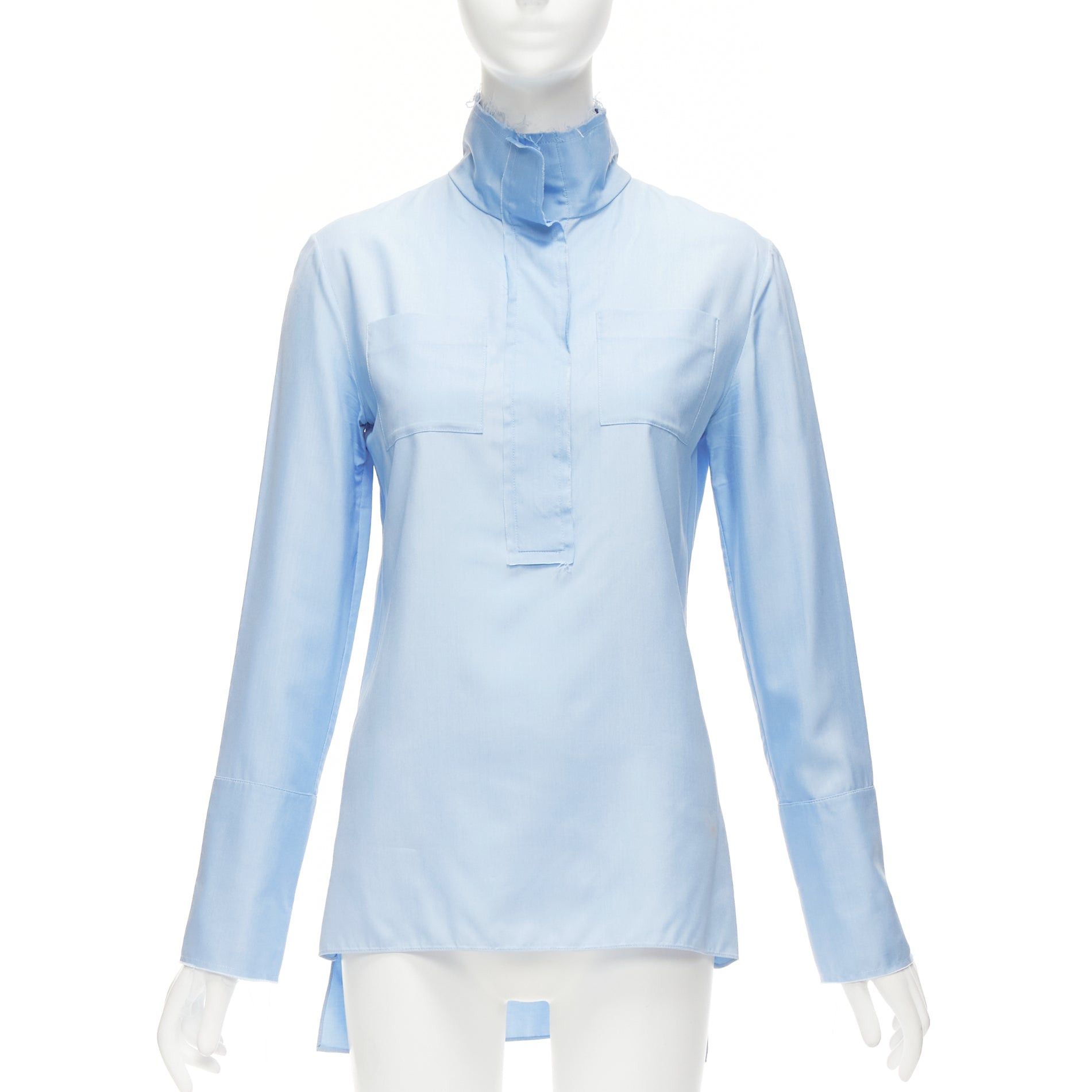 Marni MARNI pastel blue 100% silk raw edge collar pocketed high low hem shirt IT38 XS Size XS / US 0-2 / IT 36-38 - 1 Thumbnail