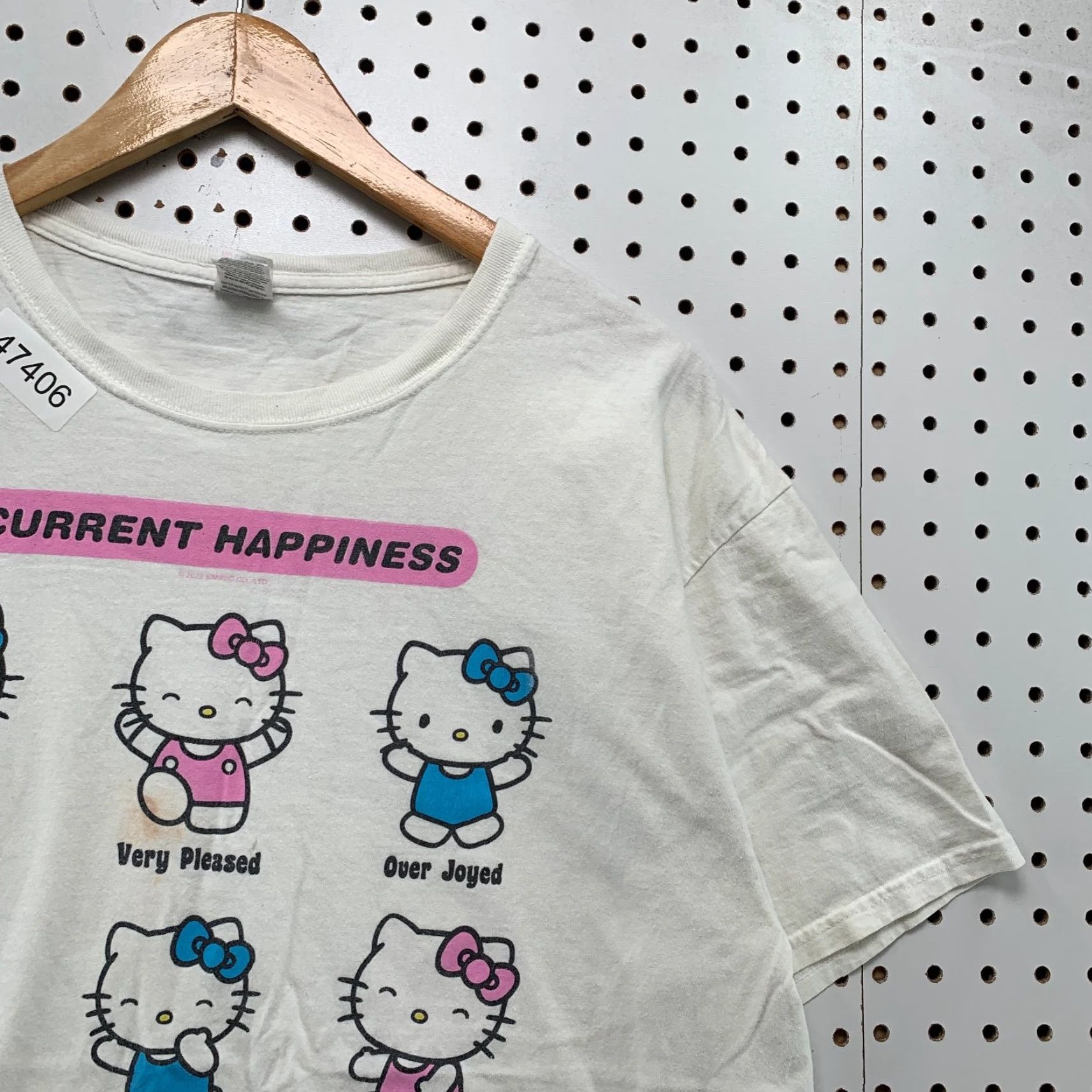 Fruit Of The Loom Hello Kitty Funny Happiness T Shirt Mens Large White Cartoon Short Sleeve Nike? Size US L / EU 52-54 / 3 - 7 Thumbnail