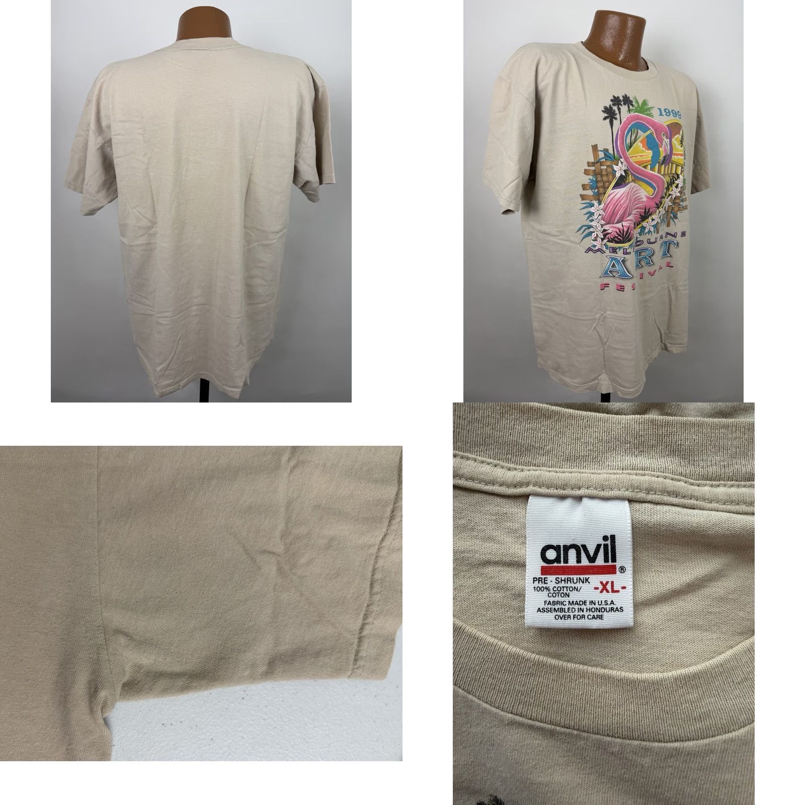Anvil VINTAGE Art Shirt Mens XL 90s Flamingo T-shirt Melbourne Australia Beach Tee Size US XL / EU 56 / 4 - 8 Thumbnail