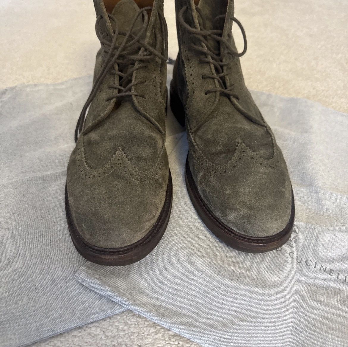 Brunello Cucinelli Brunello Cucinelli olive green suede boots sz45/12US! Size US 12 / EU 45 - 3 Thumbnail