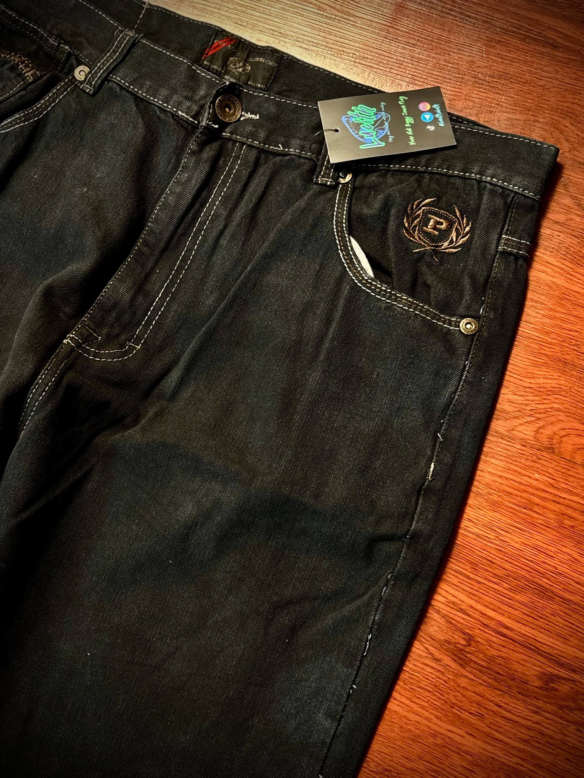 JNCO Vintage 00s Phat Farm Black Denim Jeans Studded Flip Pocket Size US 38 / EU 54 - 5 Thumbnail