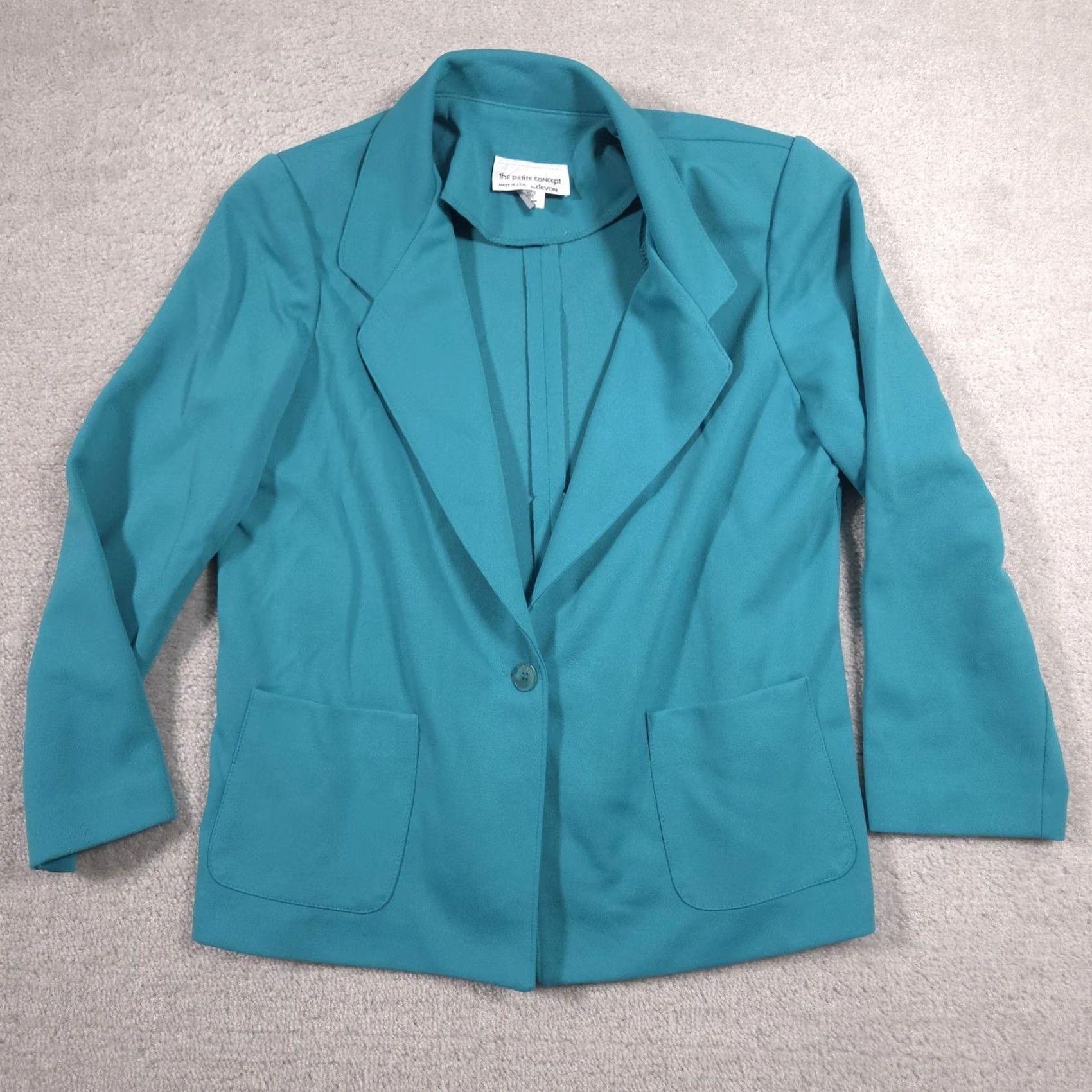 Vintage VINTAGE The Petite Concept Blazer Womens Petite 14 Green One-Button Jacket USA 80s Mens Ladies? Size XL / US 12-14 / IT 48-50 - 2 Thumbnail
